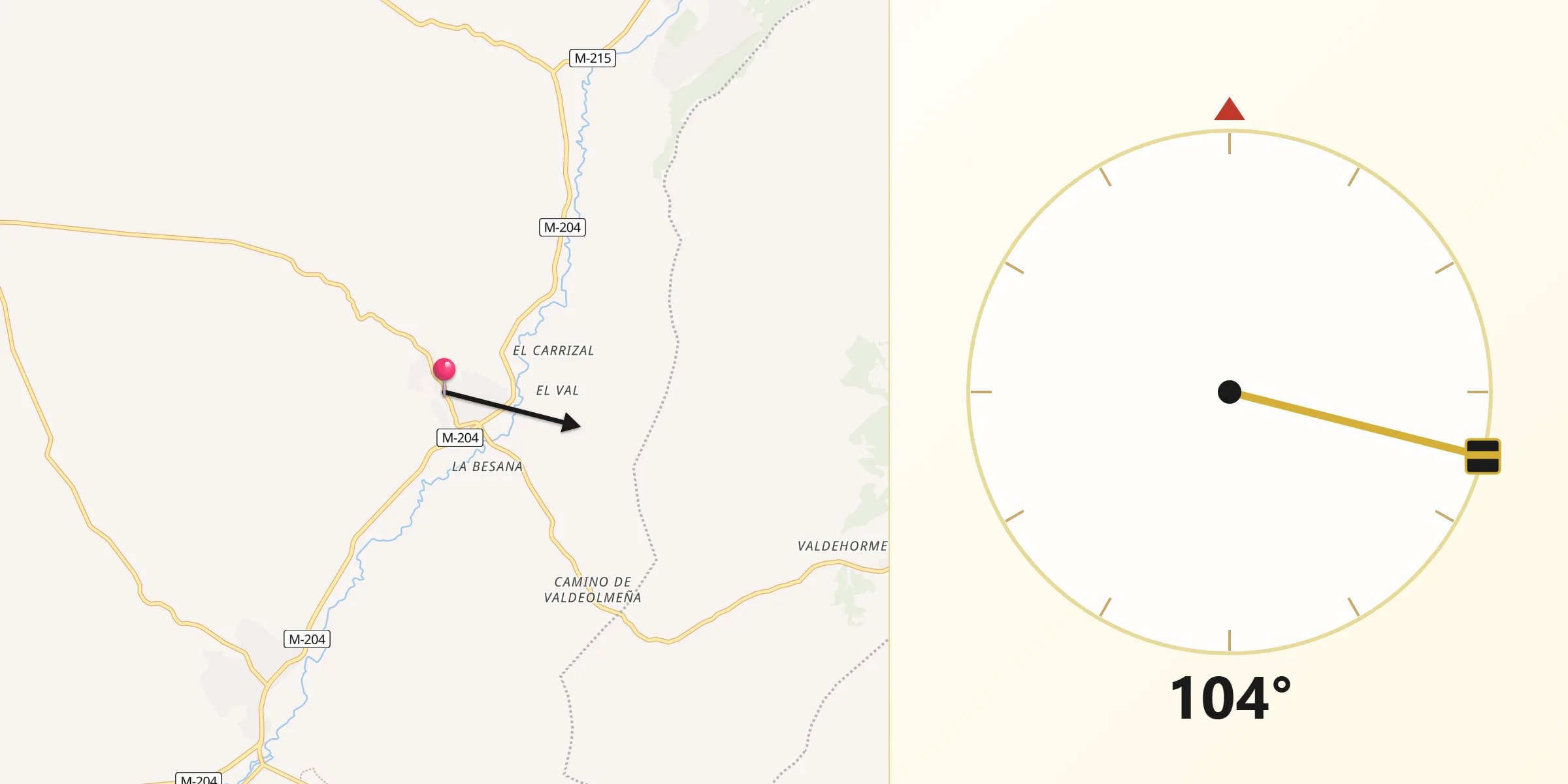 Dirección de la Qibla desde Orusco de Tajuña