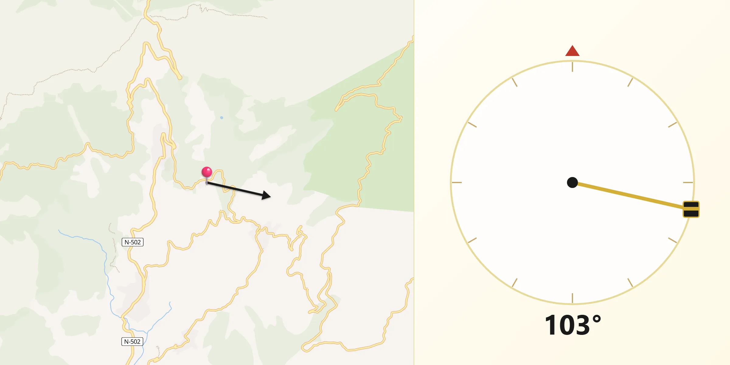 Dirección de la Qibla desde Villarejo del Valle