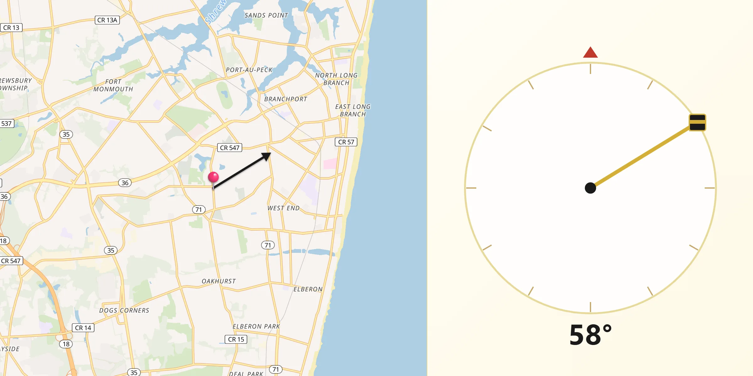 Qibla Direction from West Long Branch