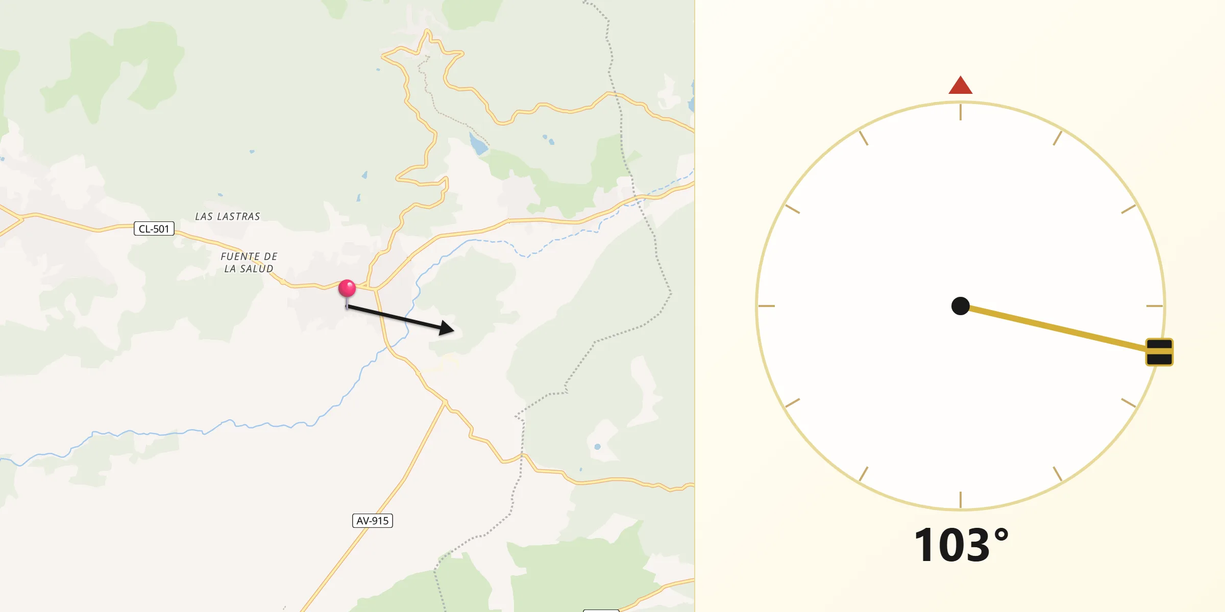 Dirección de la Qibla desde Sotillo de la Adrada