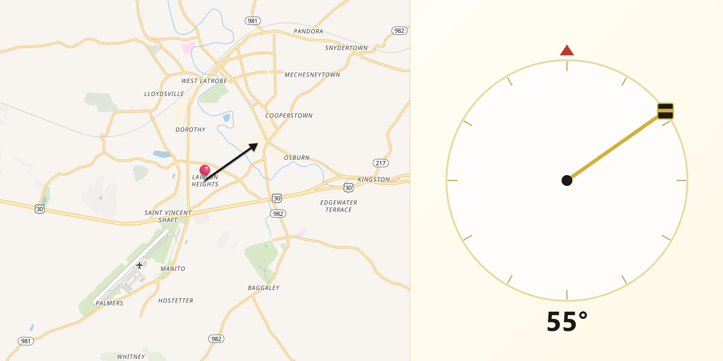 Qibla Direction from Lawson Heights
