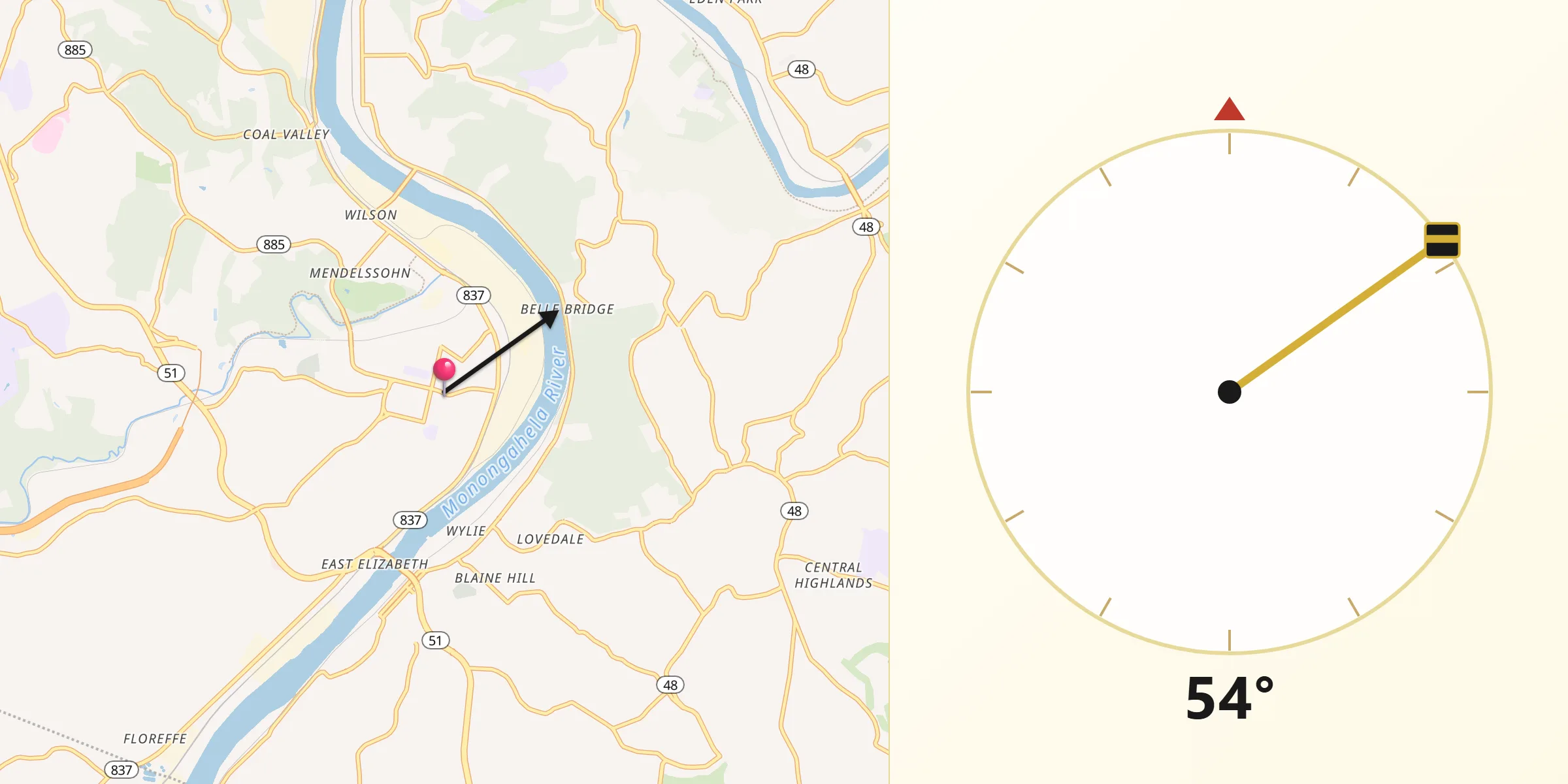 Qibla Direction from Clairton