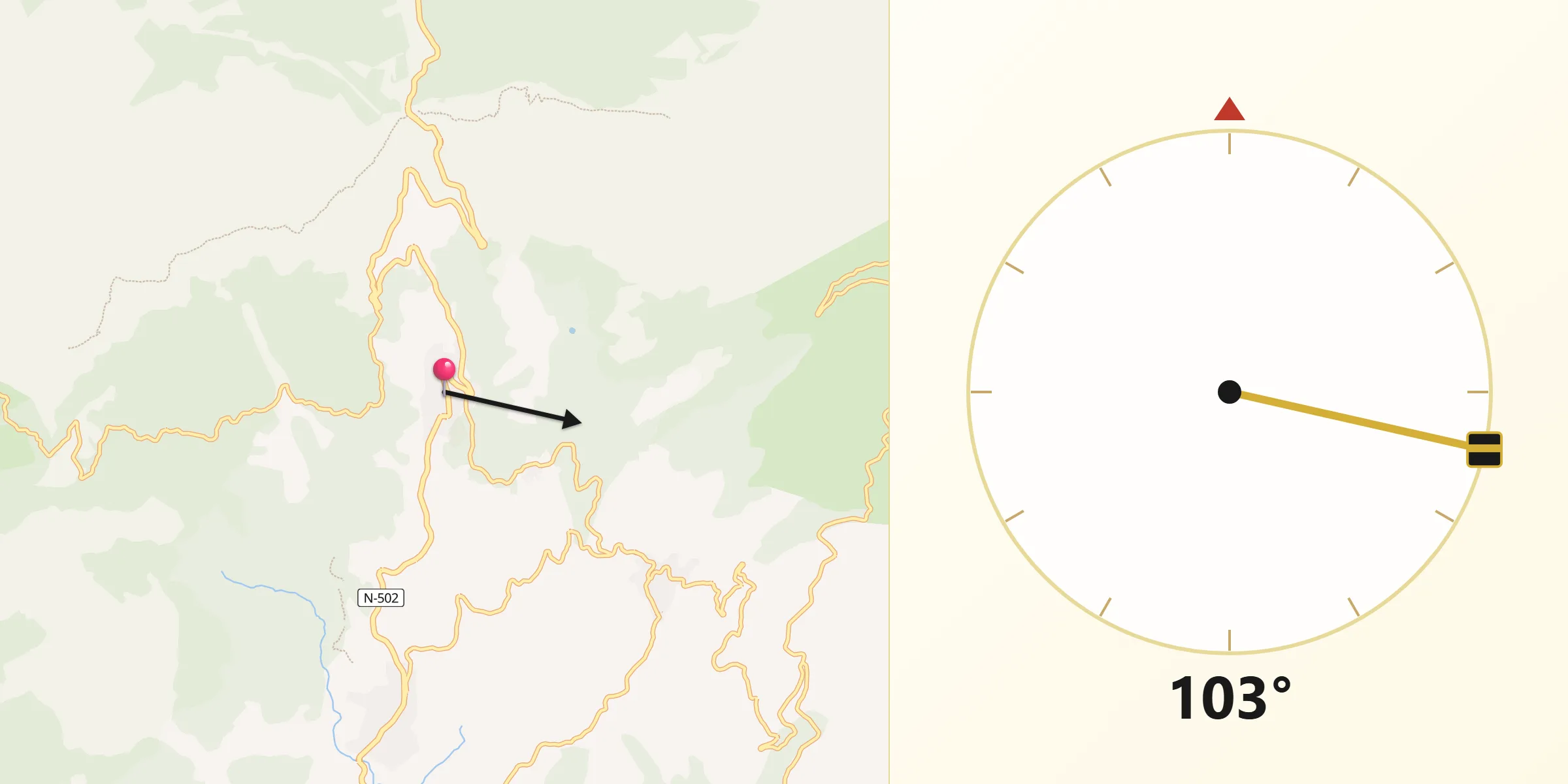 Dirección de la Qibla desde Cuevas del Valle