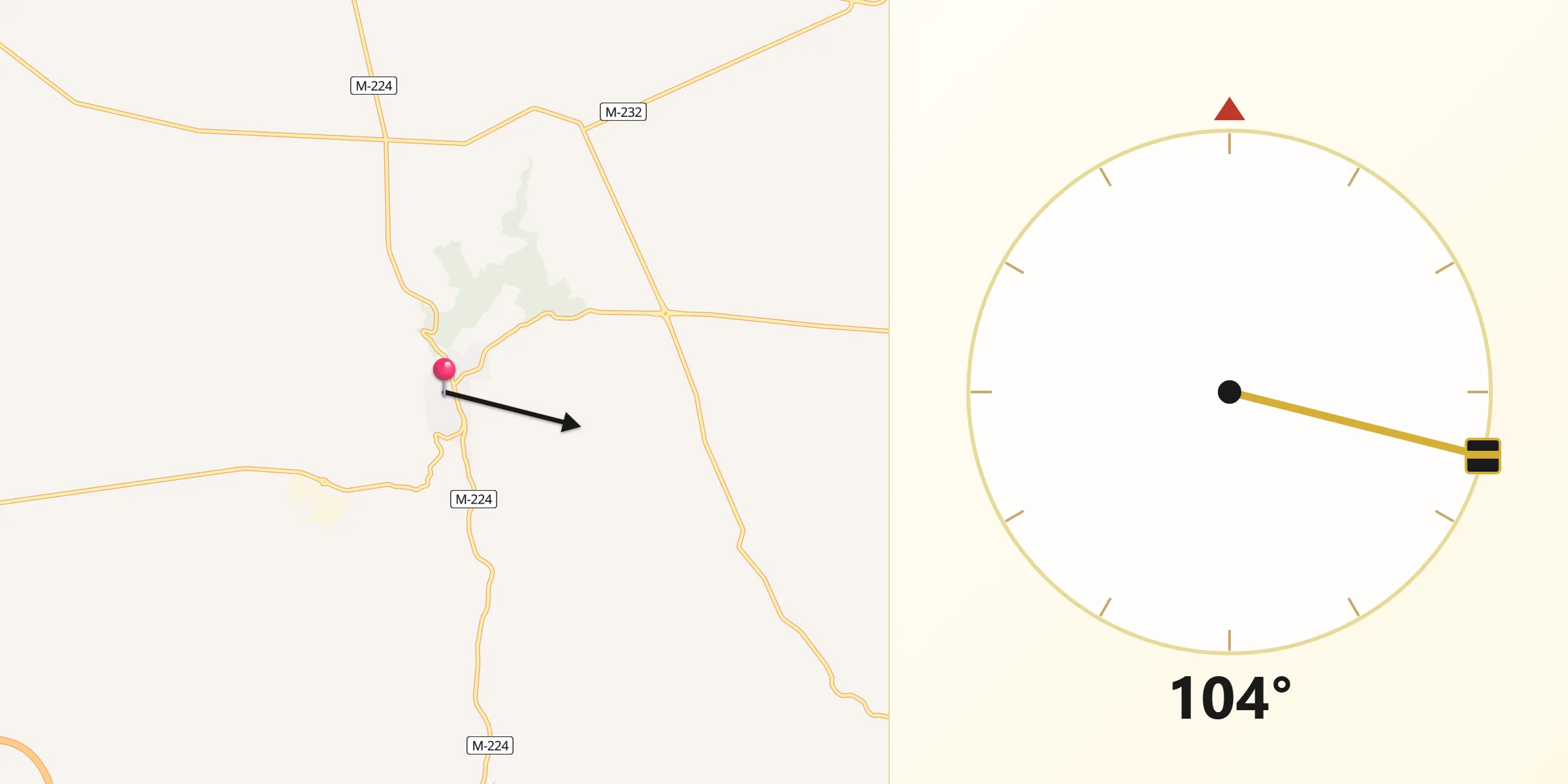 Dirección de la Qibla desde Valdilecha