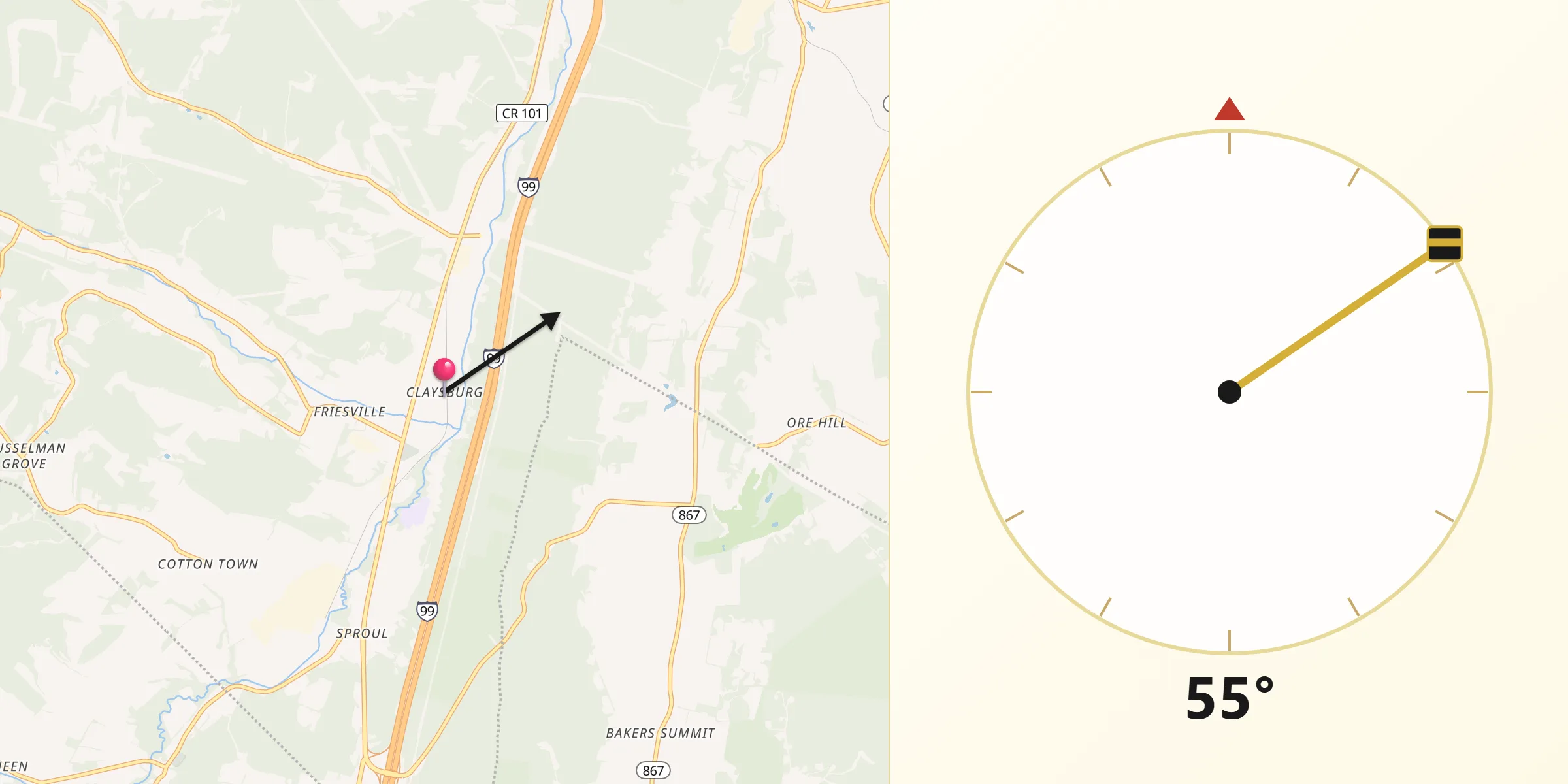 Qibla Direction from Claysburg