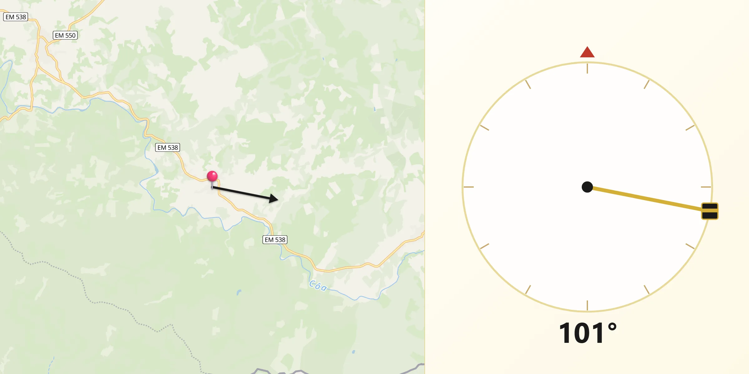 Direção da Qibla a partir de Vale de Espinho
