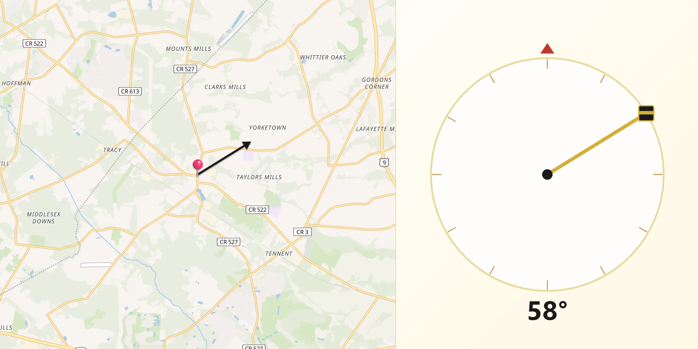 Qibla Direction from Englishtown