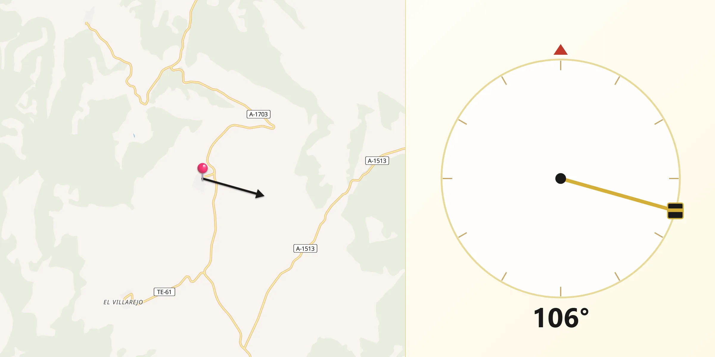 Dirección de la Qibla desde Terriente