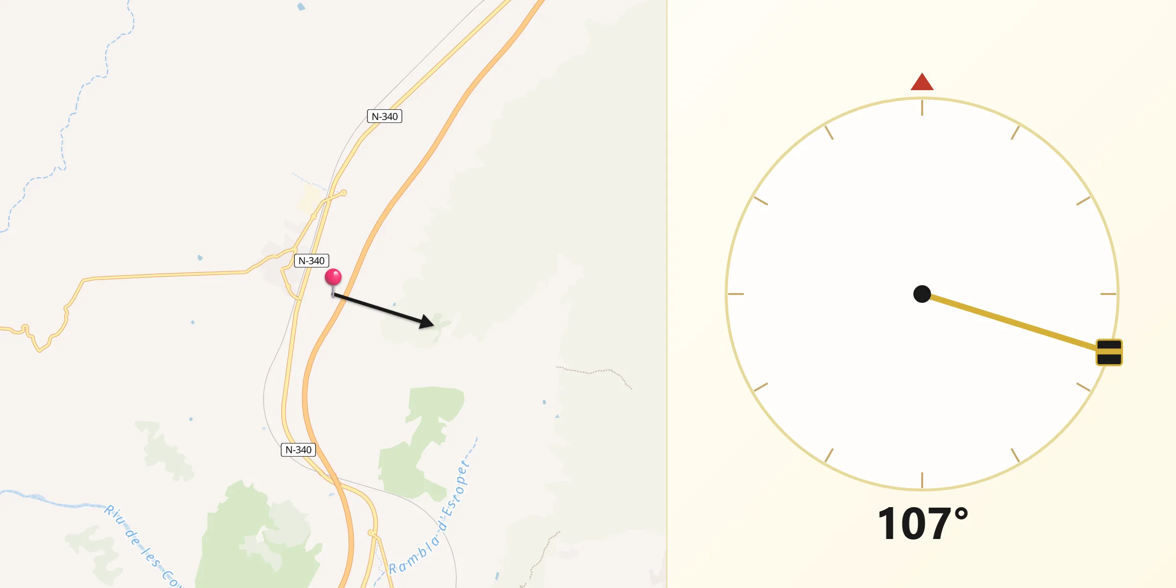 Dirección de la Qibla desde Alcalà de Xivert