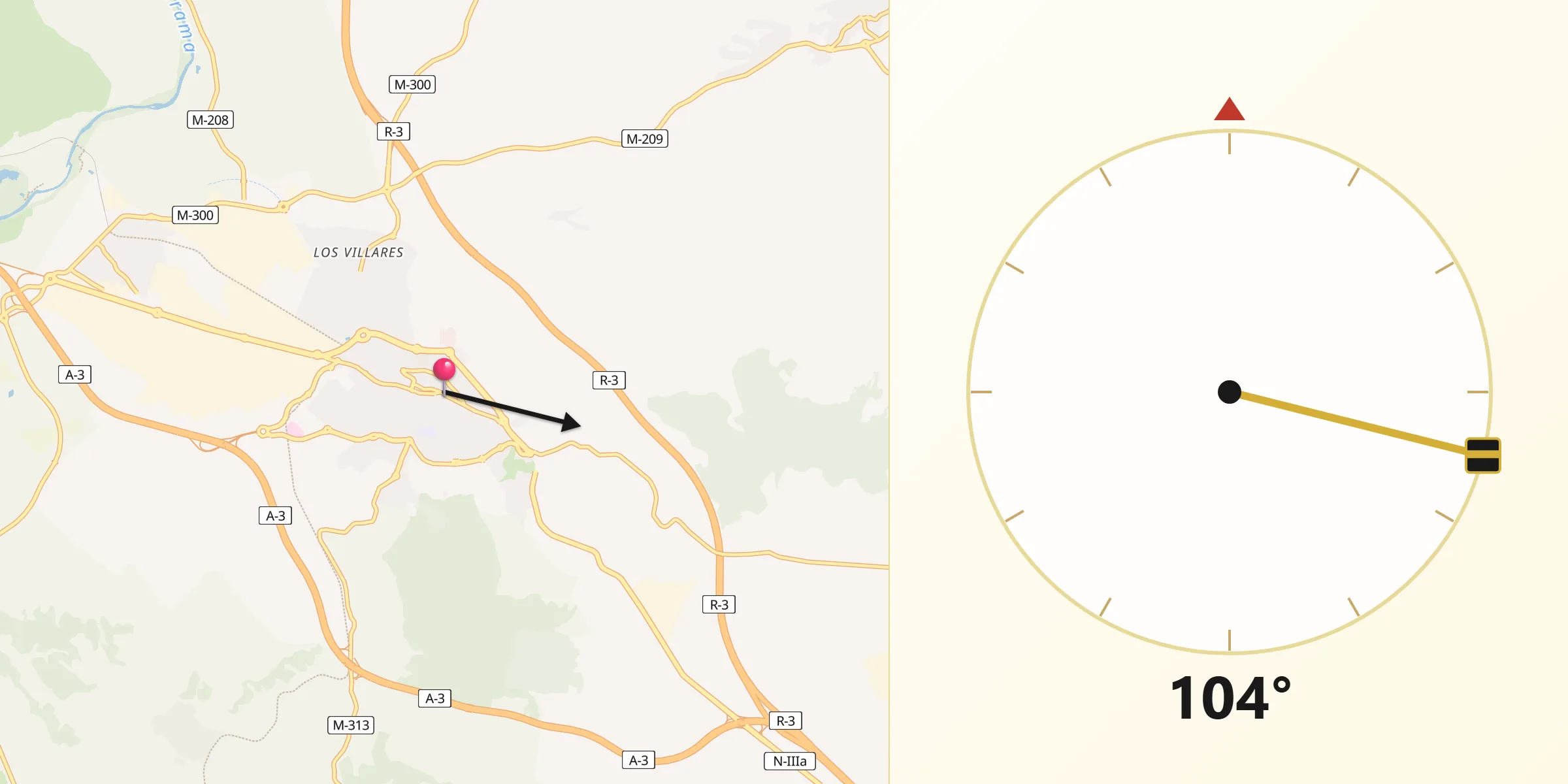 Dirección de la Qibla desde Arganda del Rey