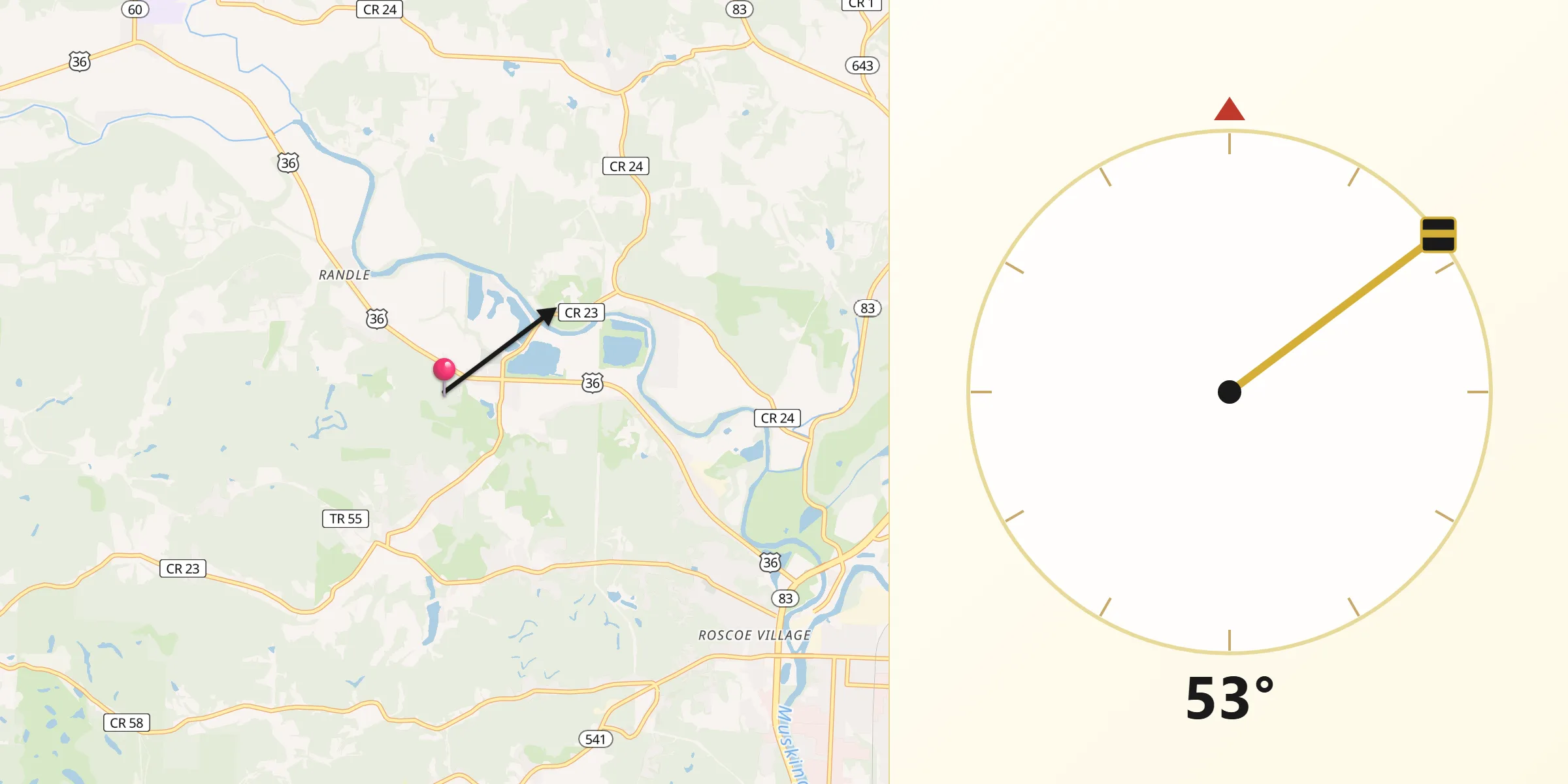 Qibla Direction from Coshocton County