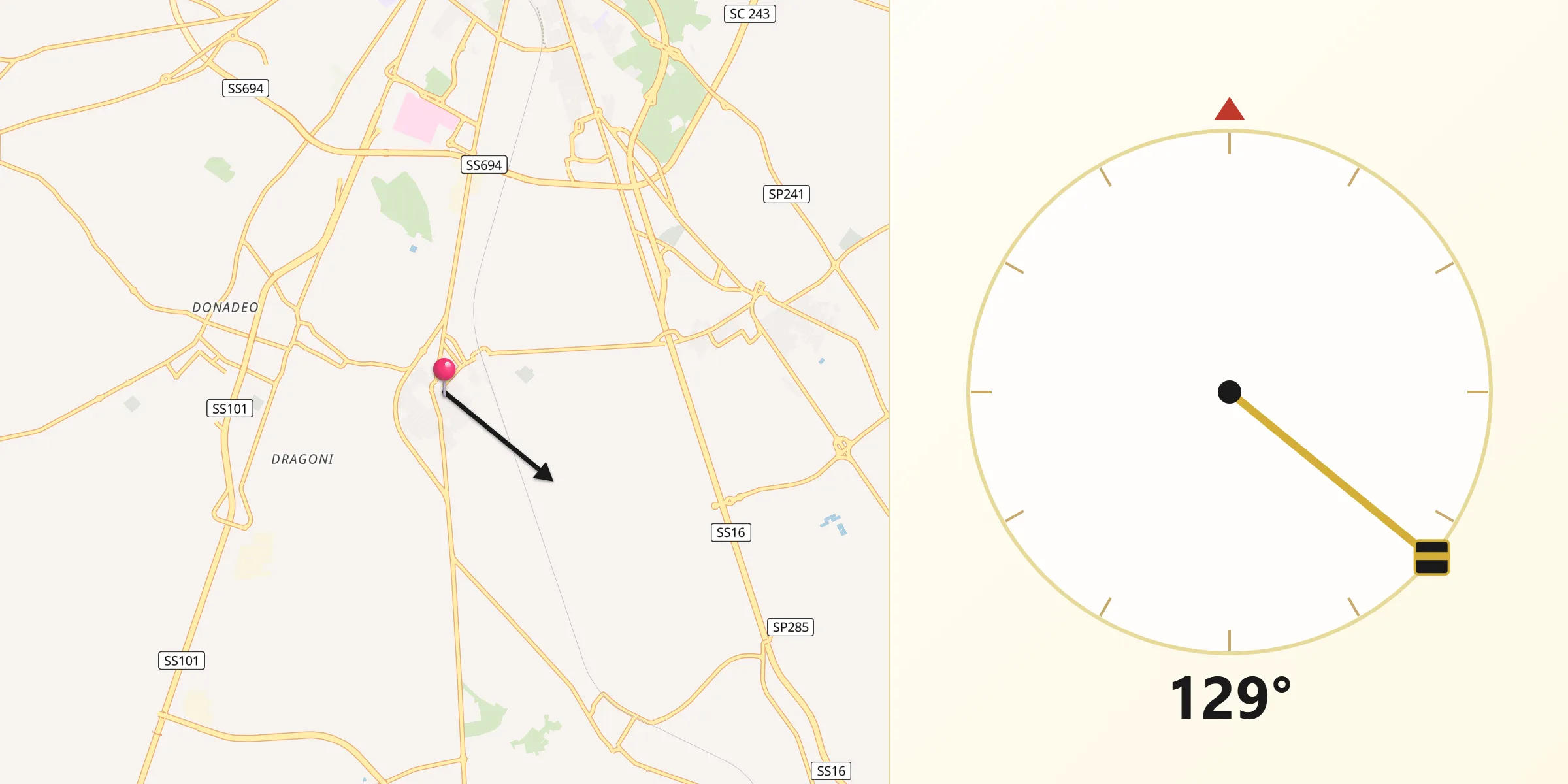 Direzione della Qibla da San Cesario di Lecce