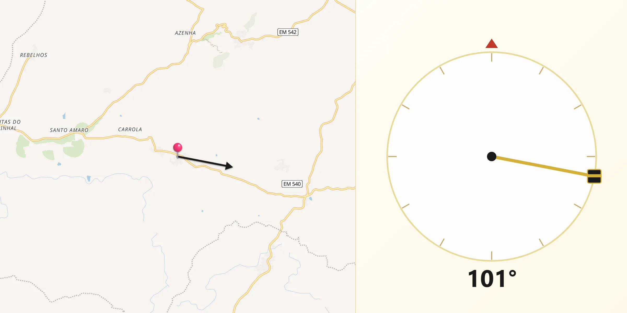 Direção da Qibla a partir de Casteleiro