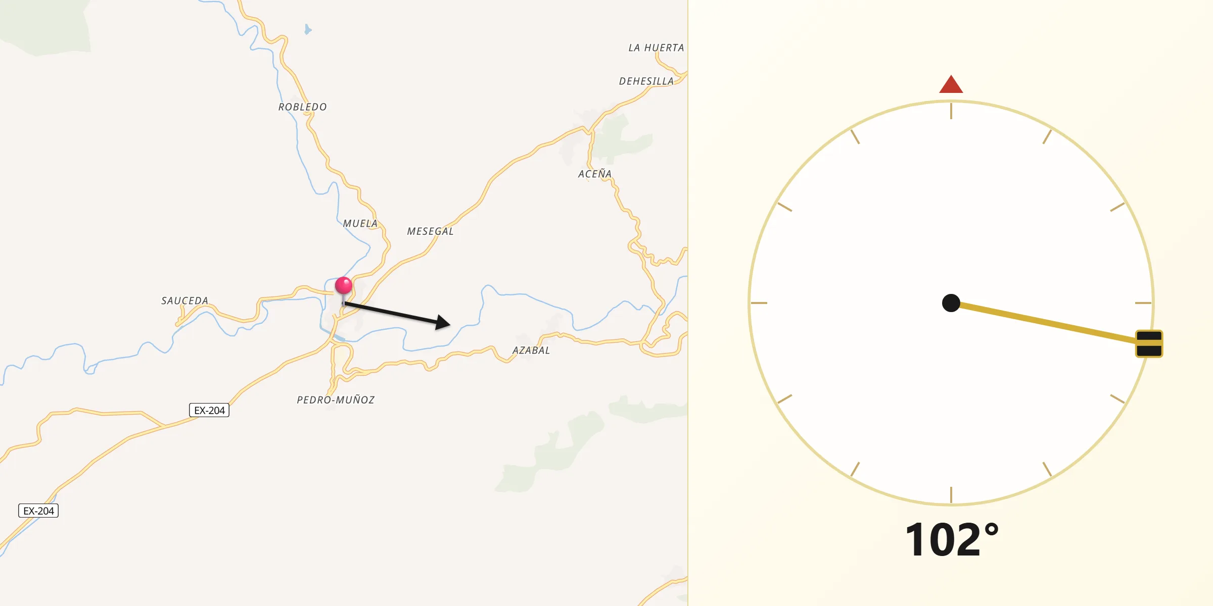 Dirección de la Qibla desde Pinofranqueado