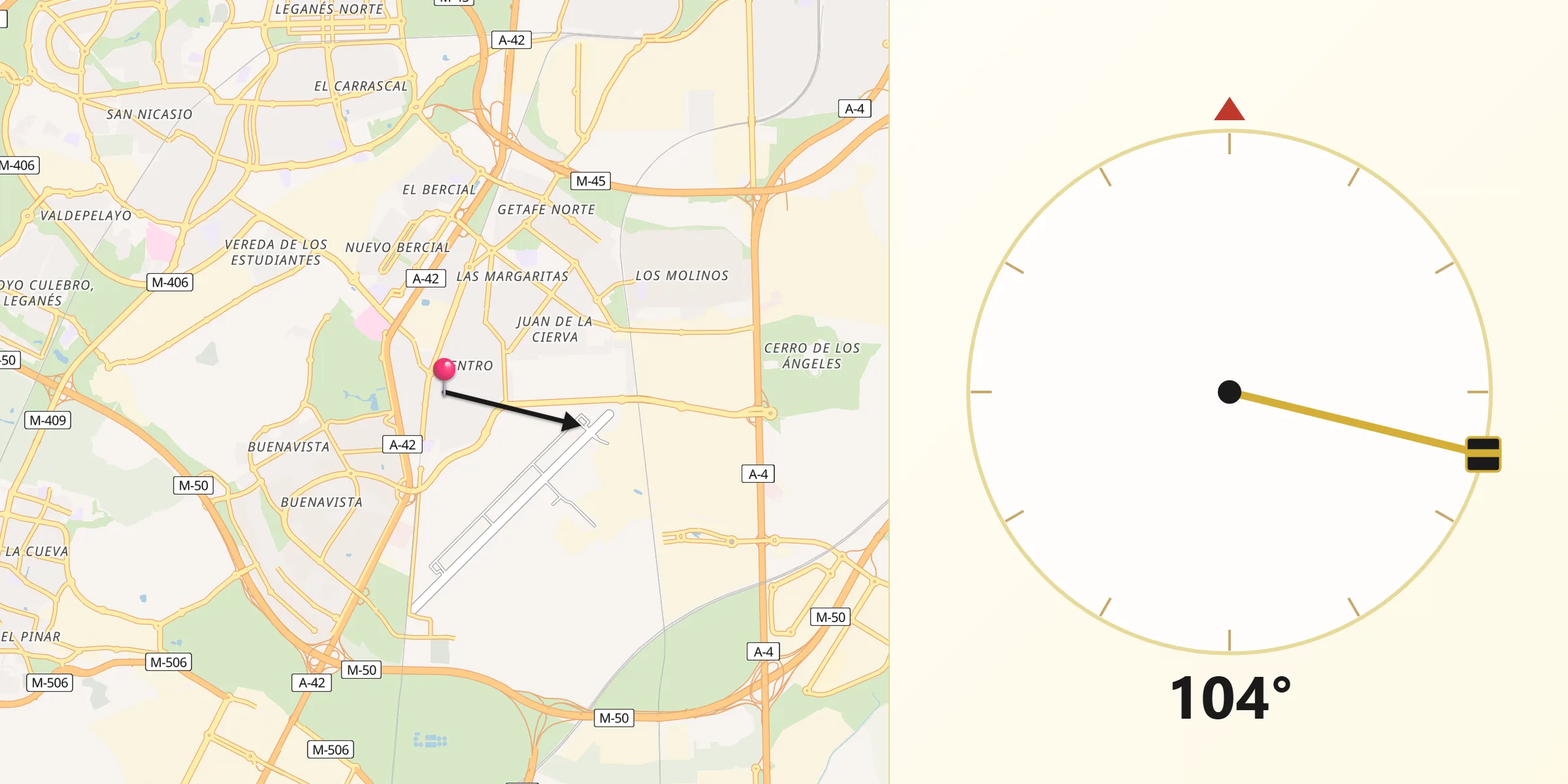 Direção da Qibla a partir de Getafe