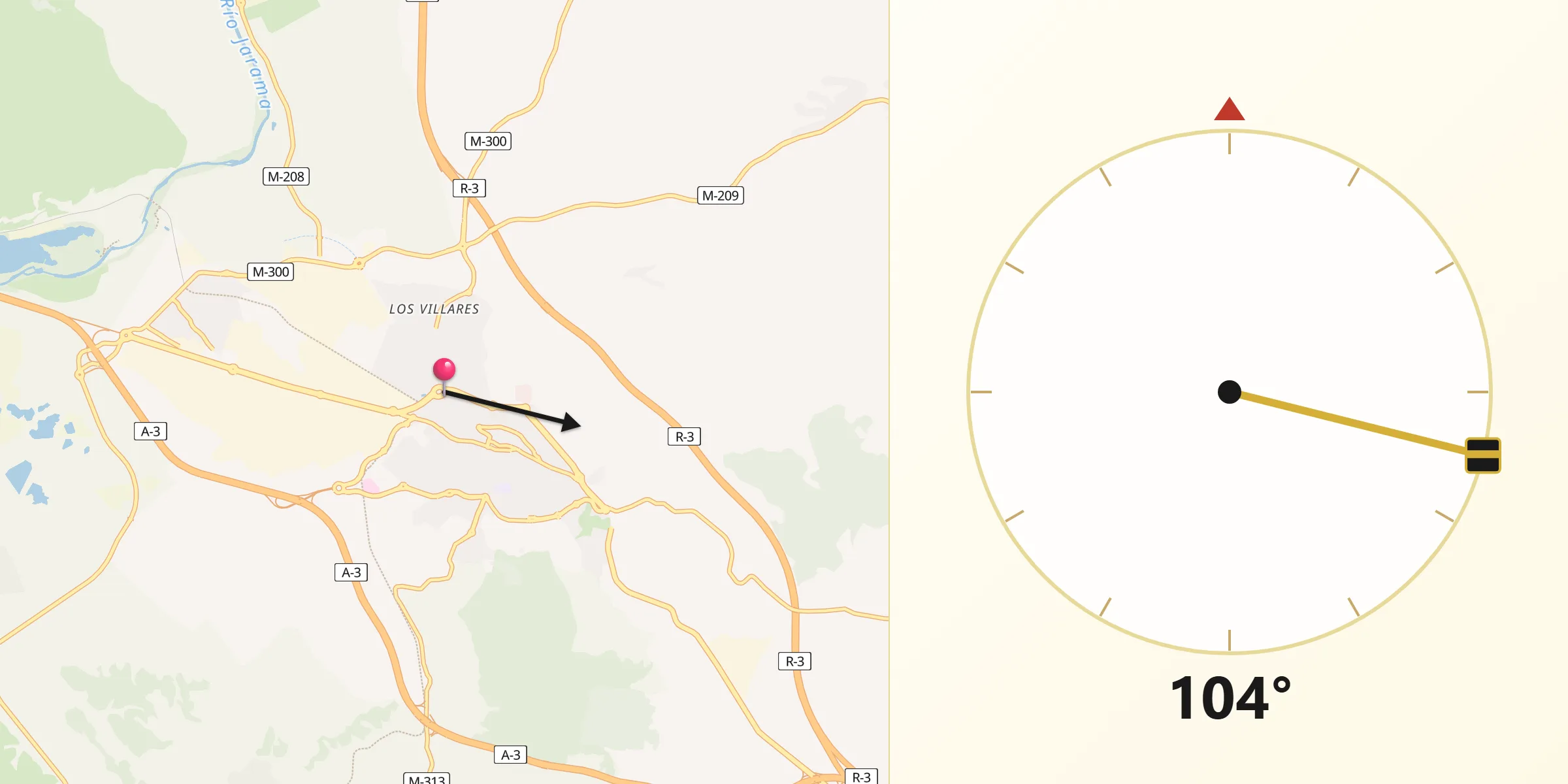Dirección de la Qibla desde Arganda del Rey