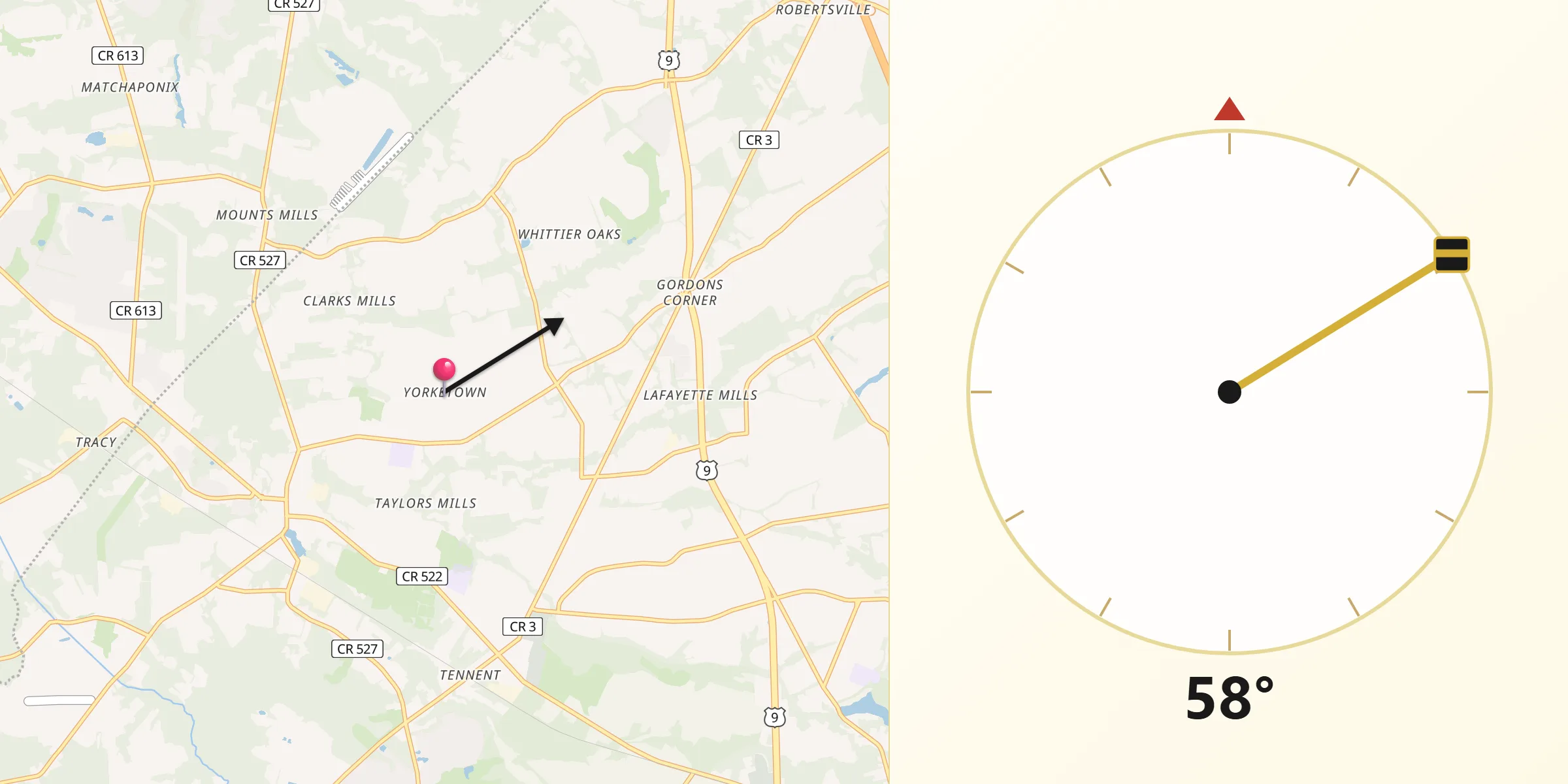 Qibla Direction from Yorketown