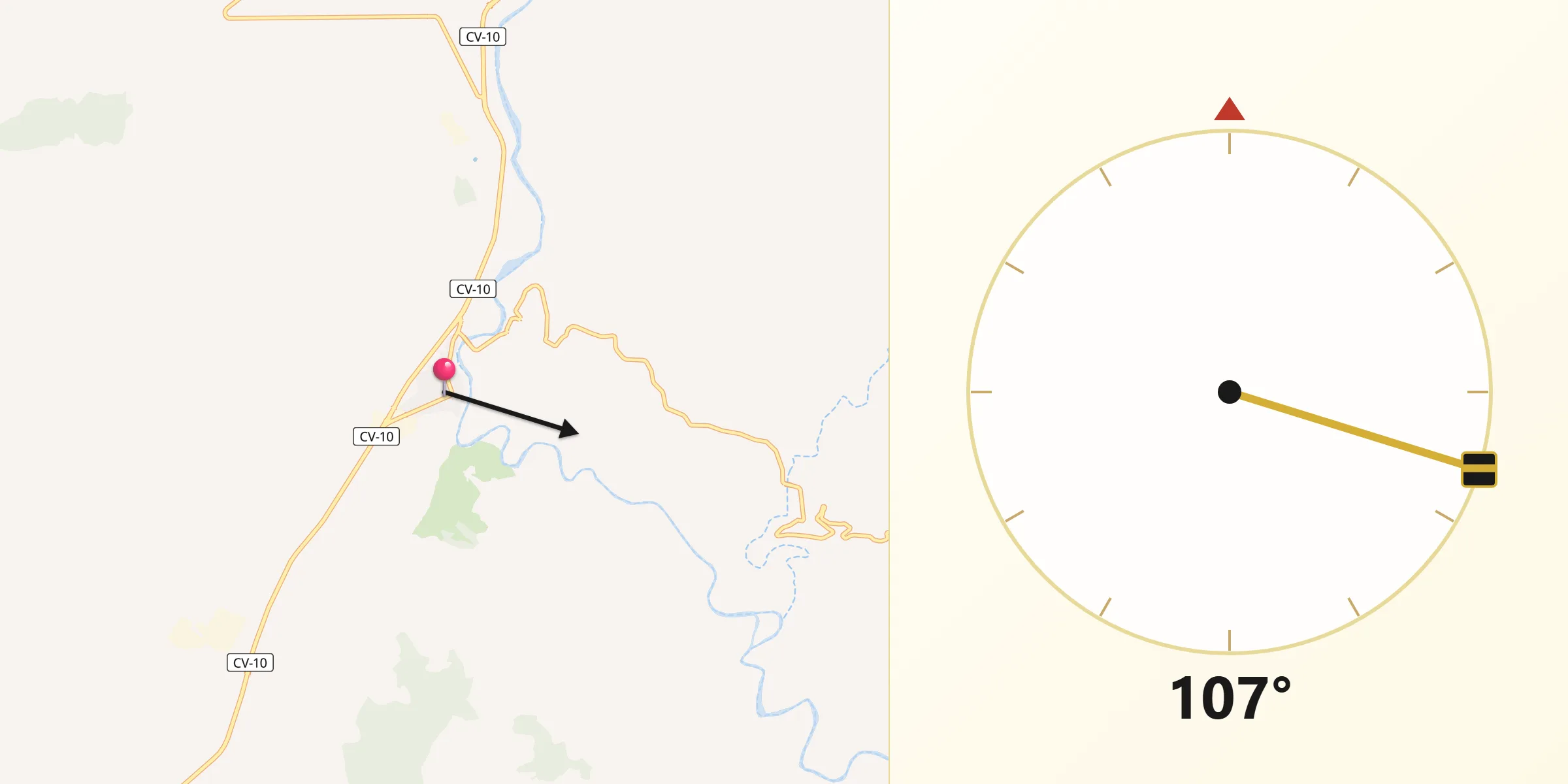 Dirección de la Qibla desde Cuevas de Vinromá