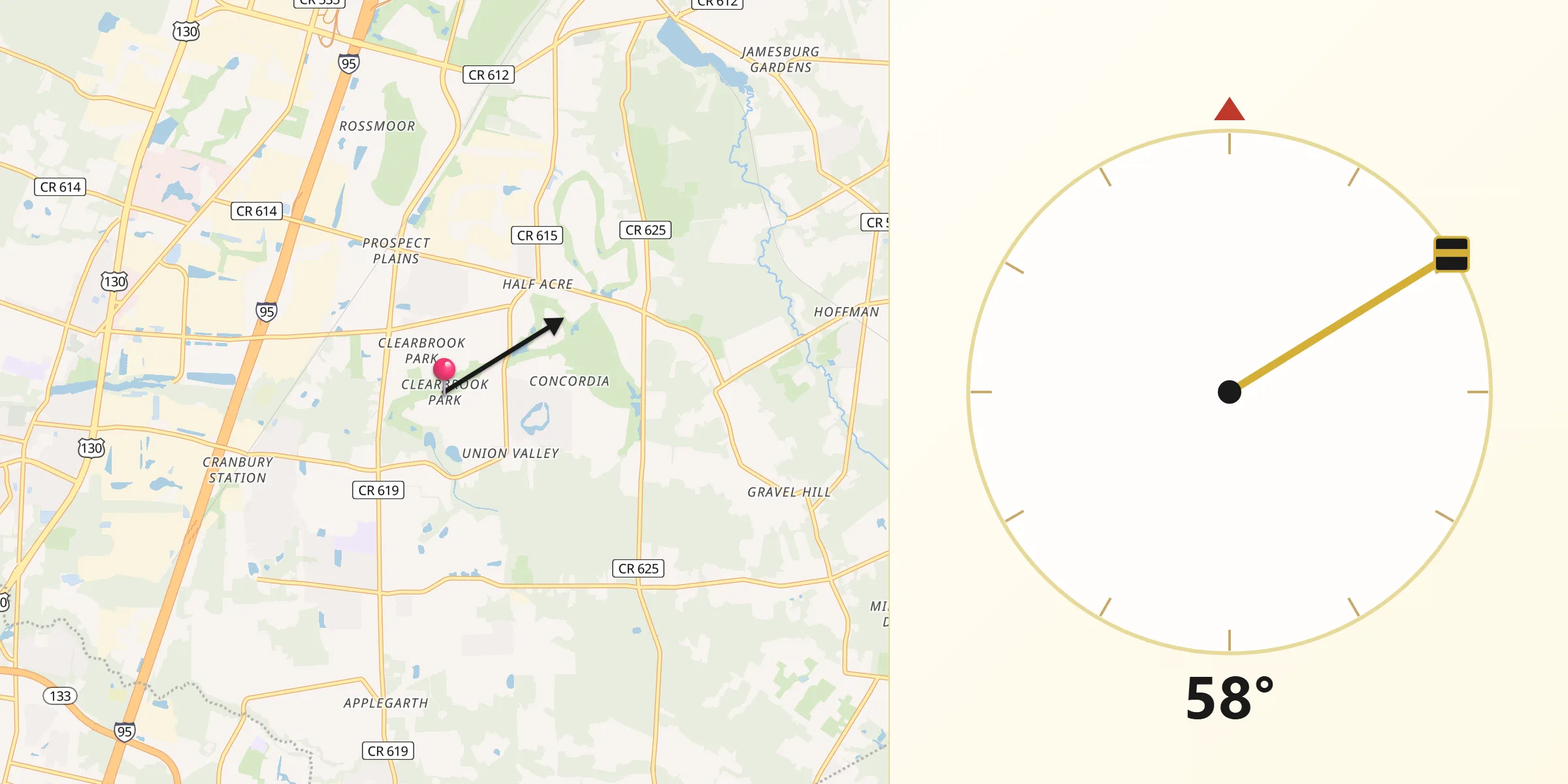 Qibla Direction from Clearbrook Park