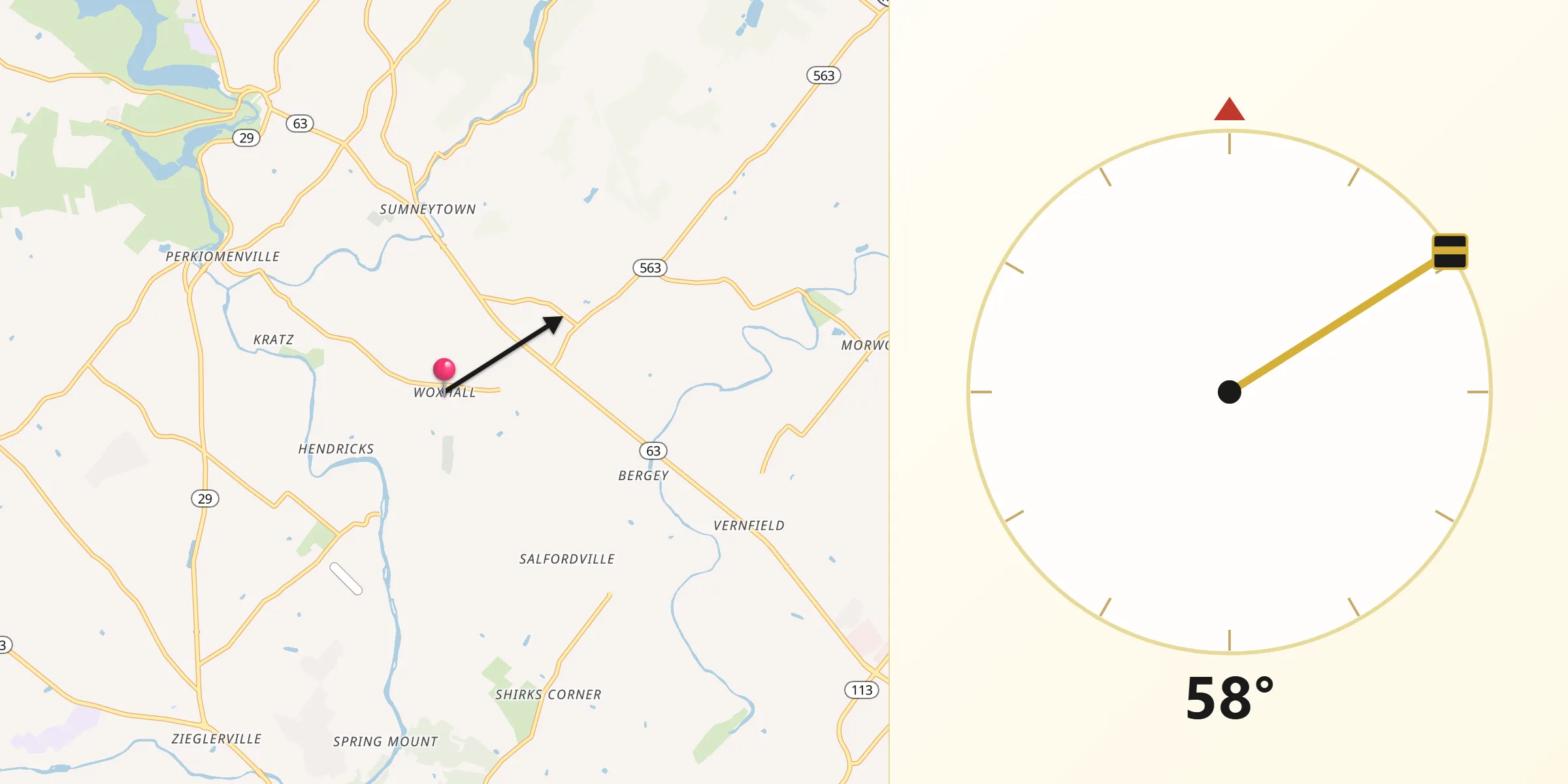 Qibla Direction from Woxall