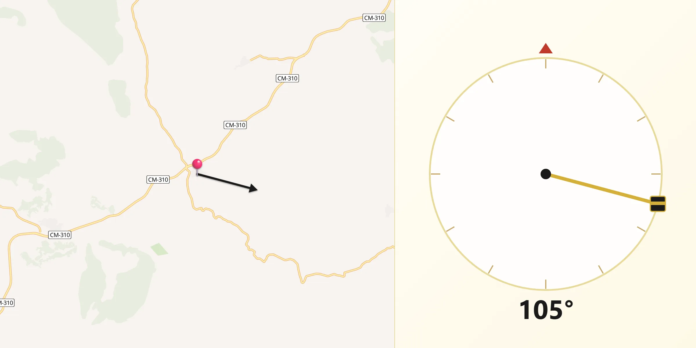 Dirección de la Qibla desde Olmeda de la Cuesta