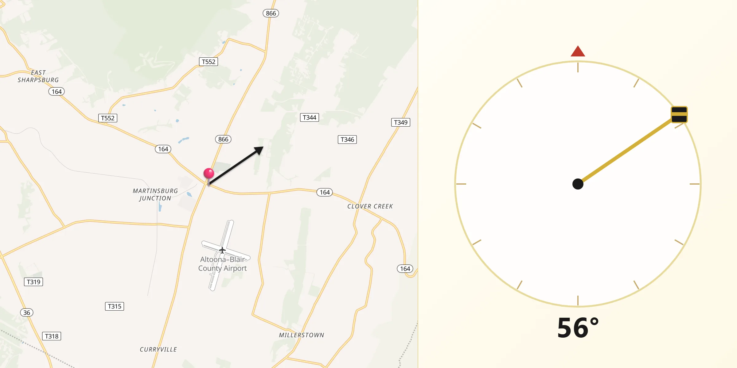 Qibla Direction from Martinsburg