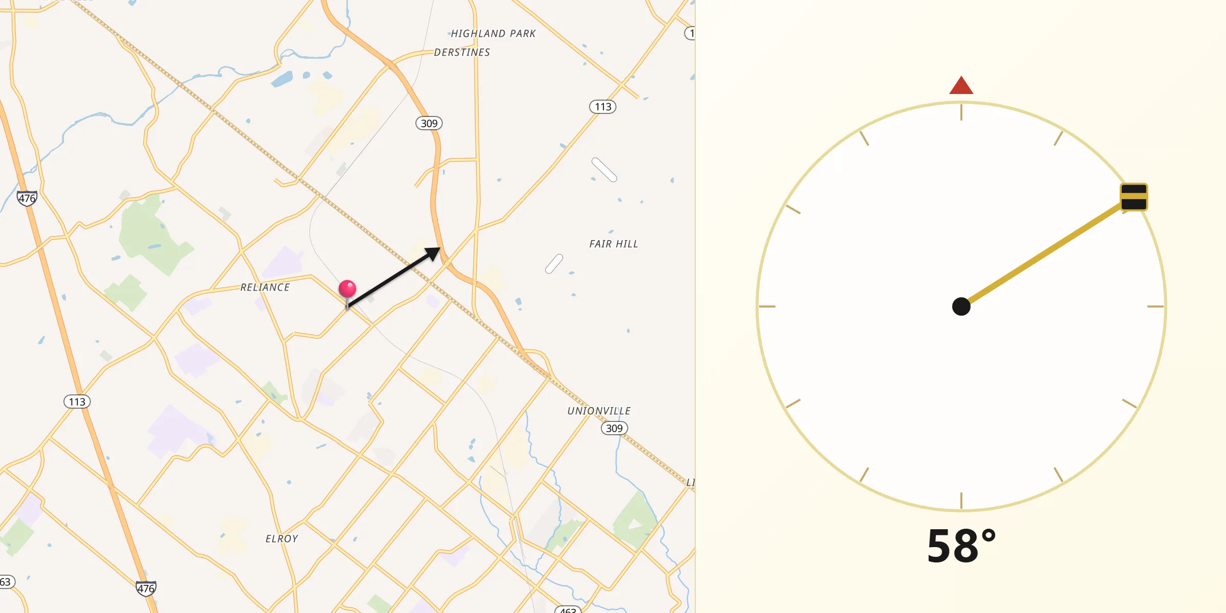 Qibla Direction from Souderton