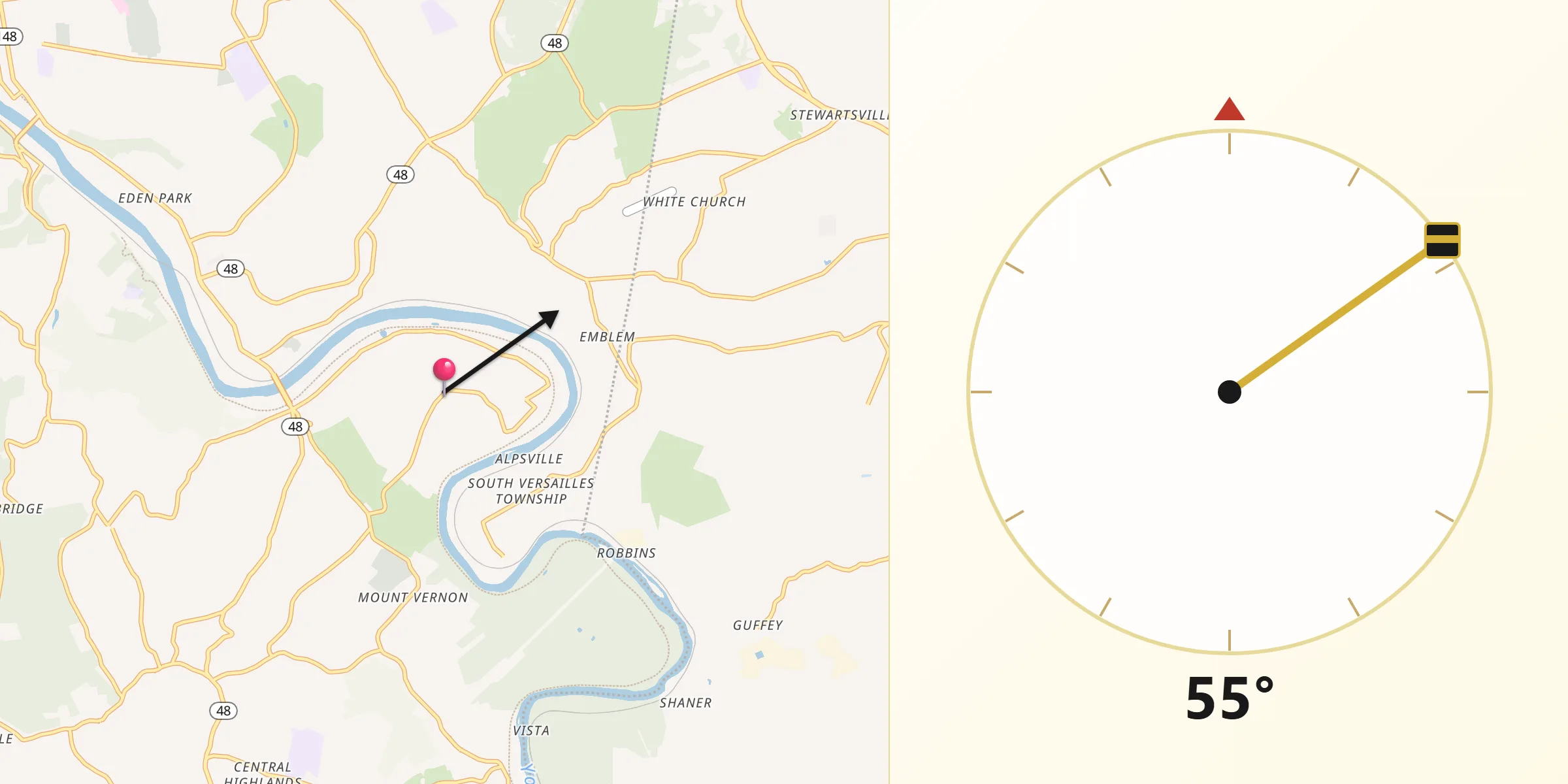 Qibla Direction from Greenock