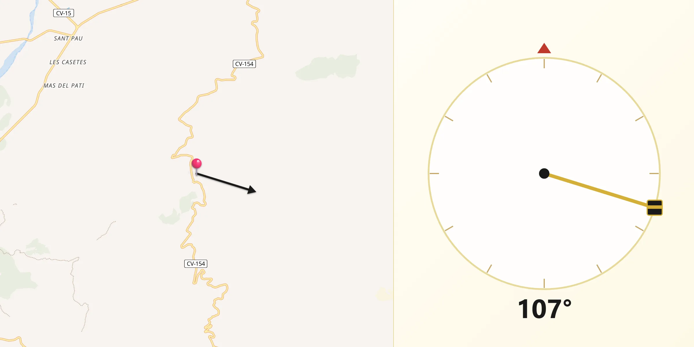 Dirección de la Qibla desde Sarratella