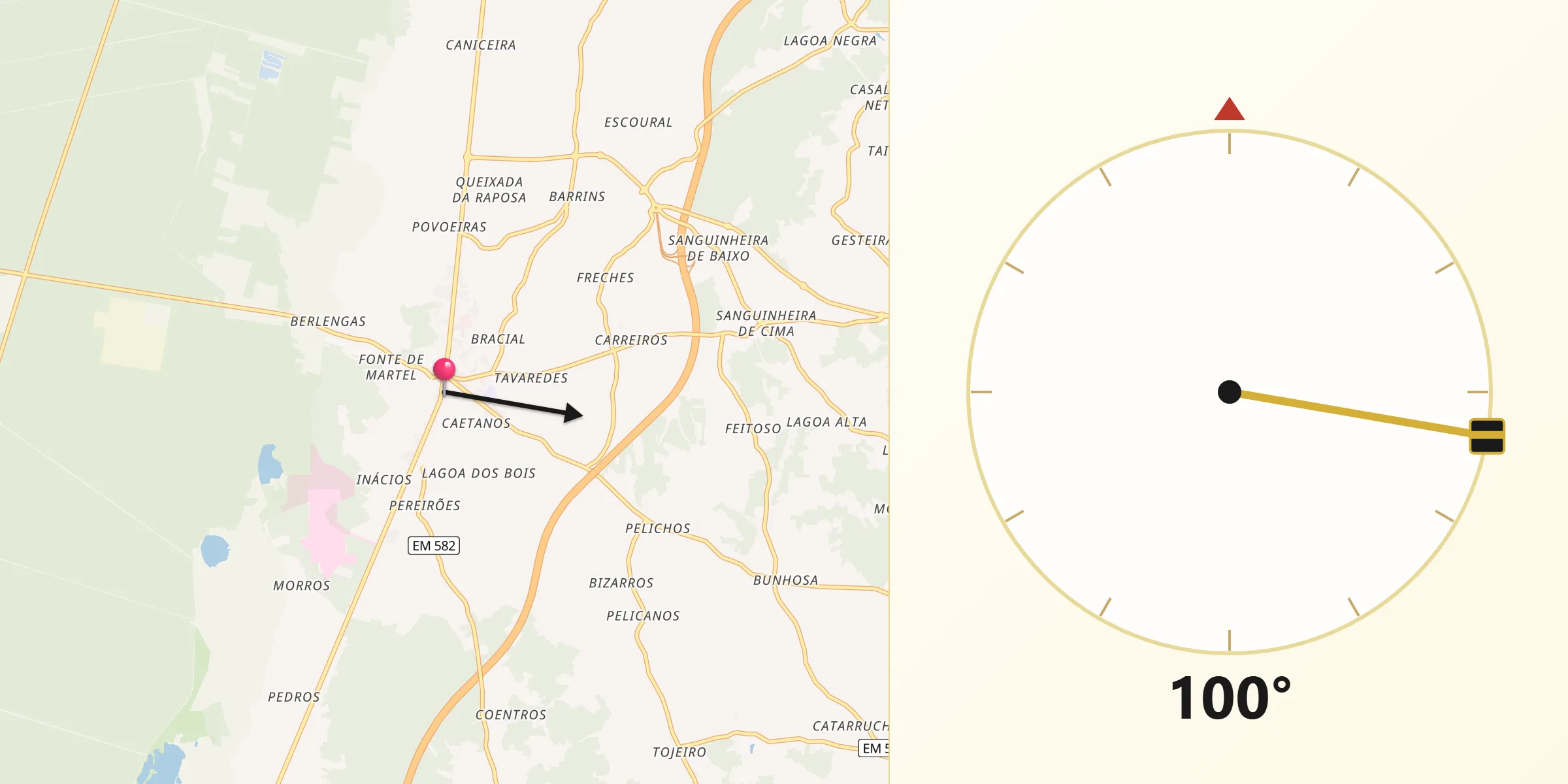 Direção da Qibla a partir de Tocha