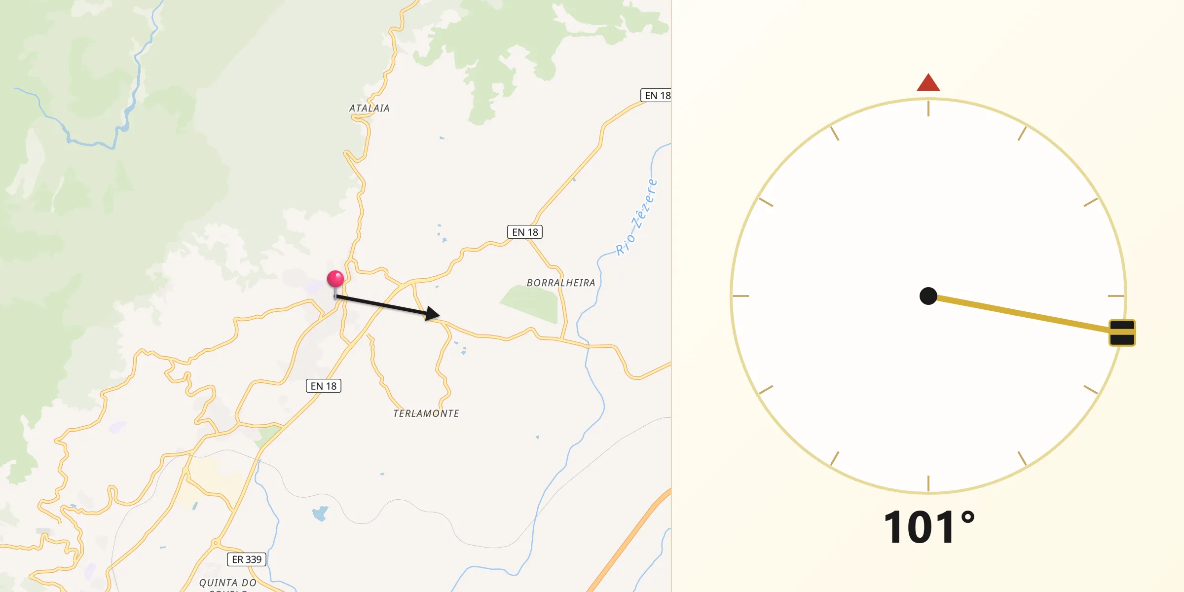 Direção da Qibla a partir de Teixoso