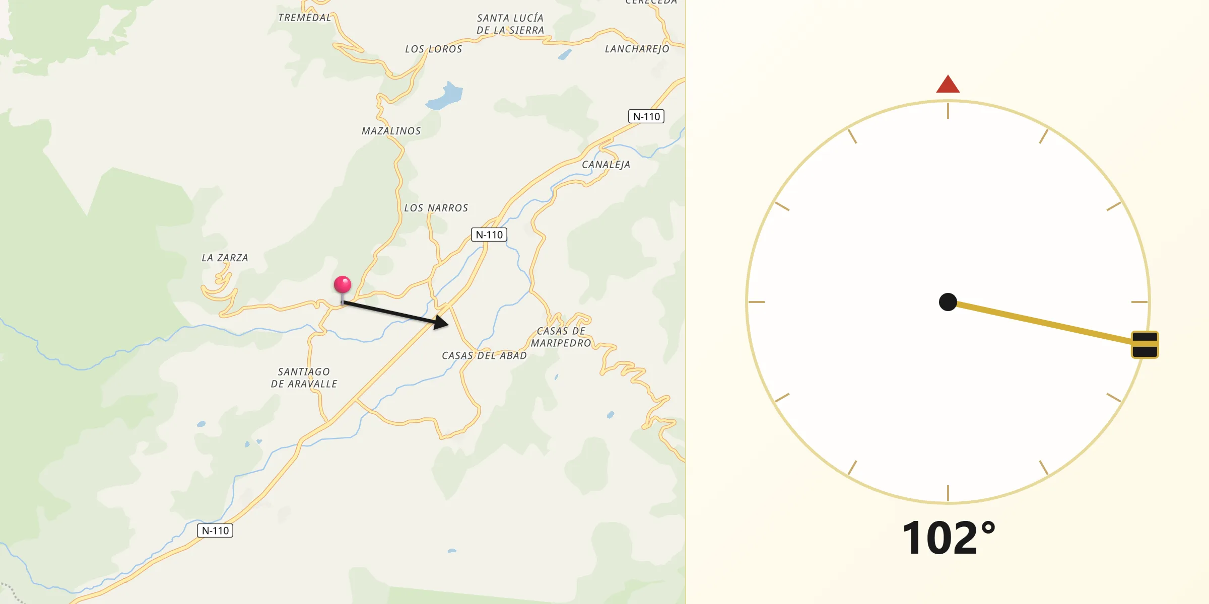 Dirección de la Qibla desde Solana de Ávila