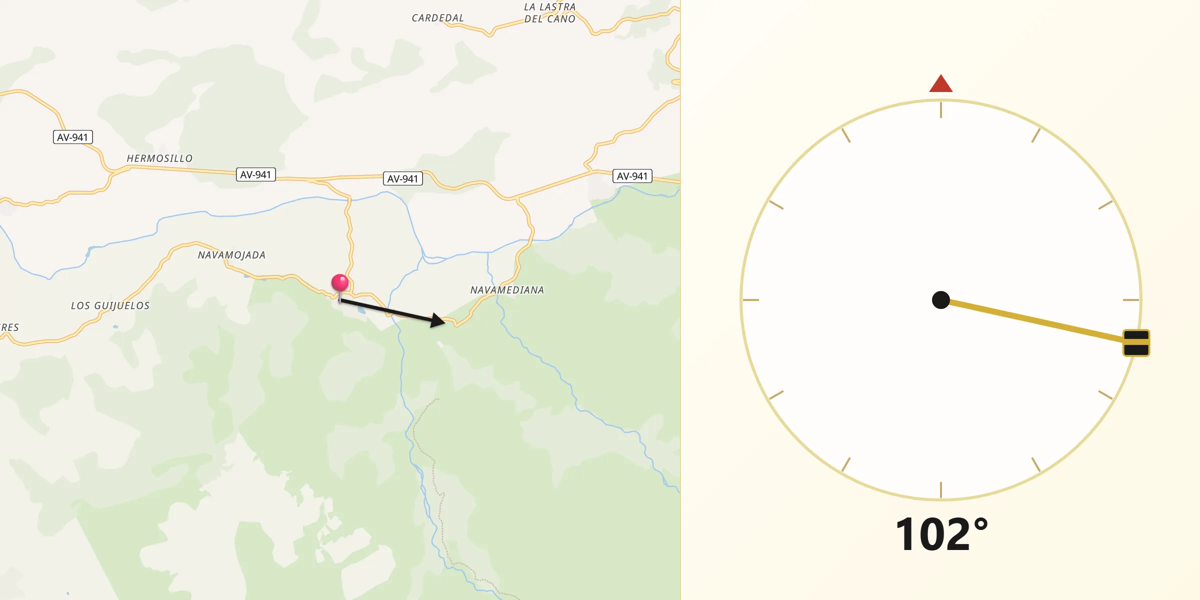 Dirección de la Qibla desde Bohoyo