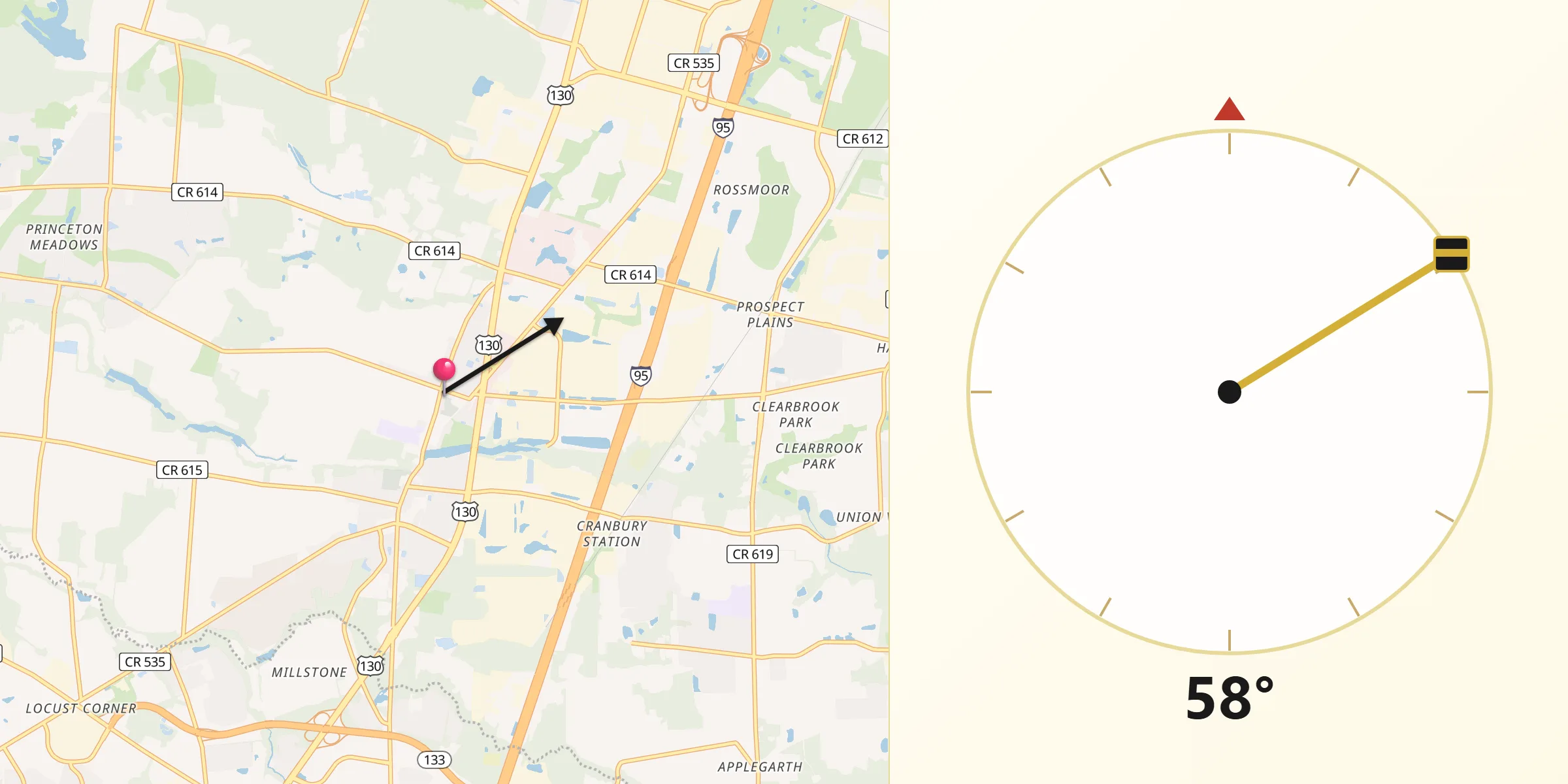 Qibla Direction from Cranbury