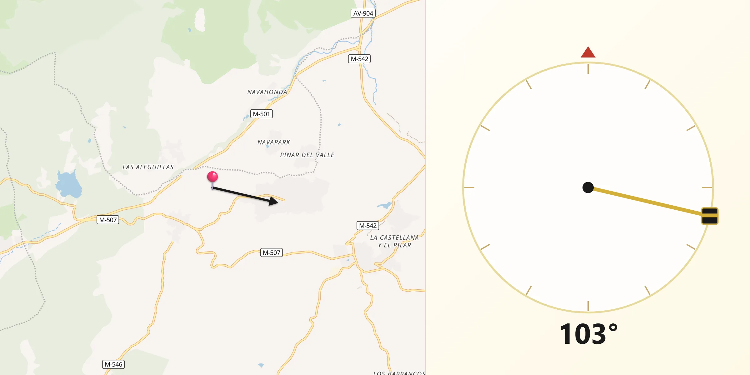 Dirección de la Qibla desde Rozas de Puerto Real