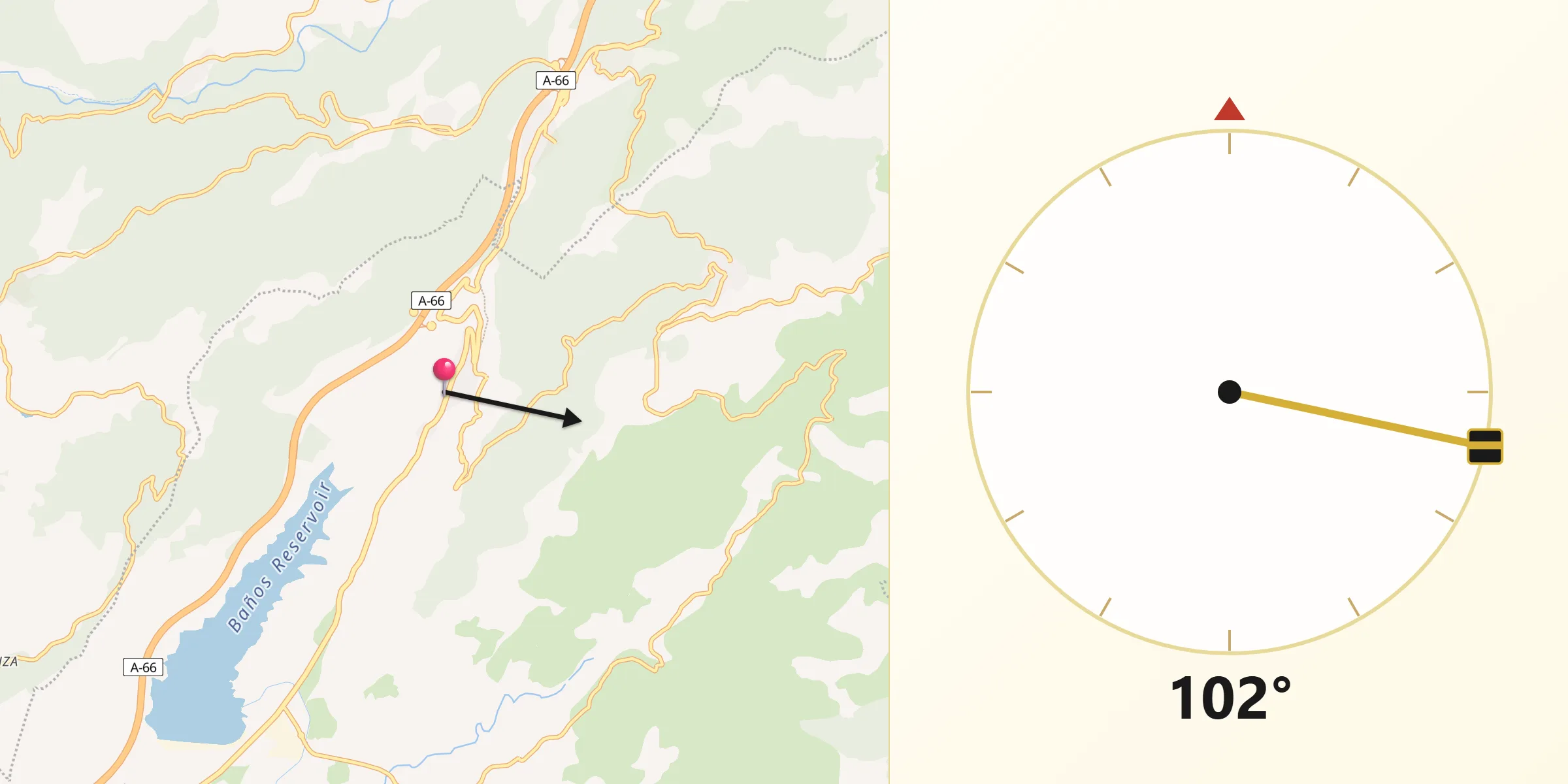 Dirección de la Qibla desde Baños de Montemayor