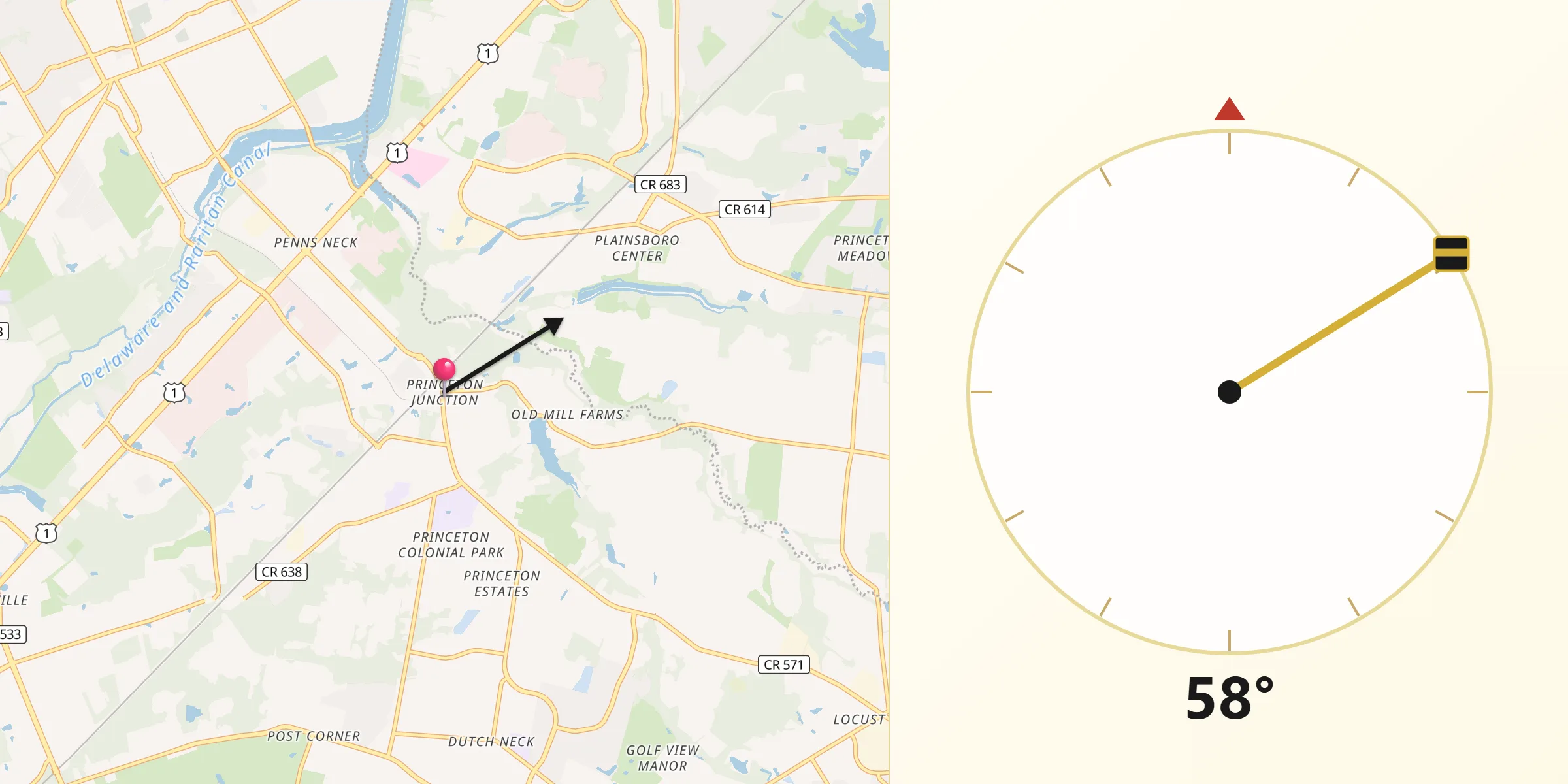 Qibla Direction from Princeton Junction