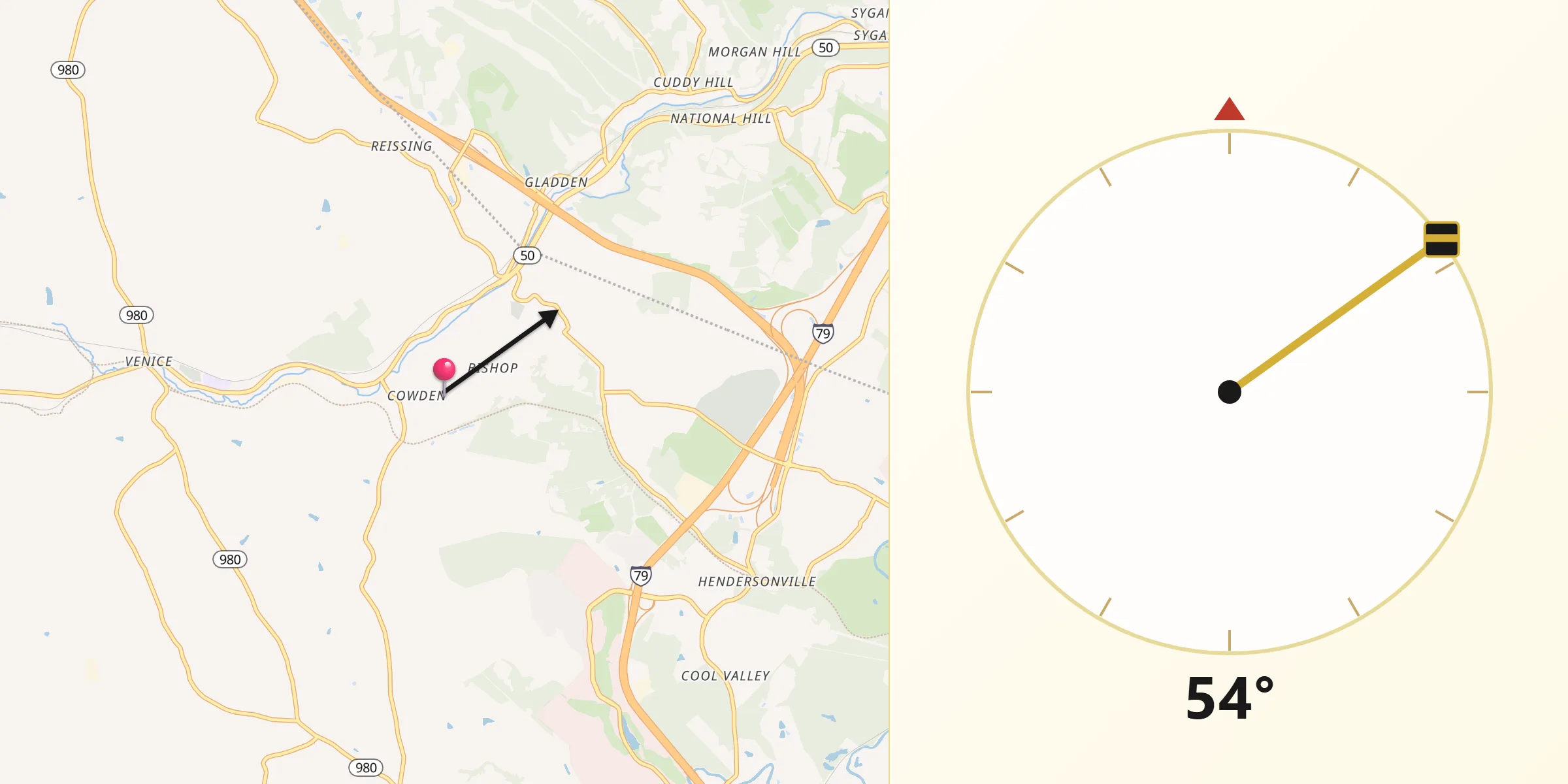 Qibla Direction from Cecil-Bishop