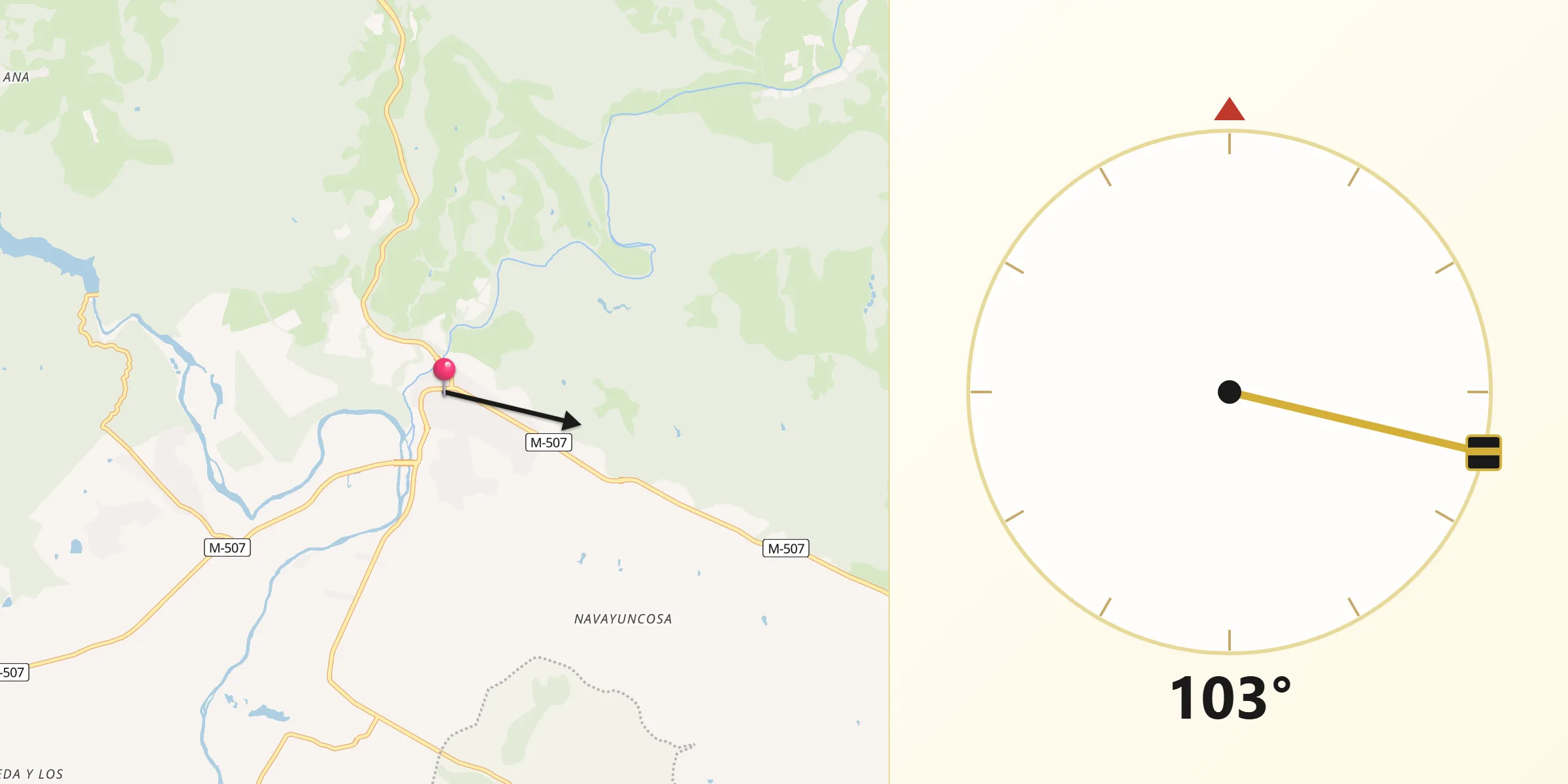 Dirección de la Qibla desde Aldea del Fresno