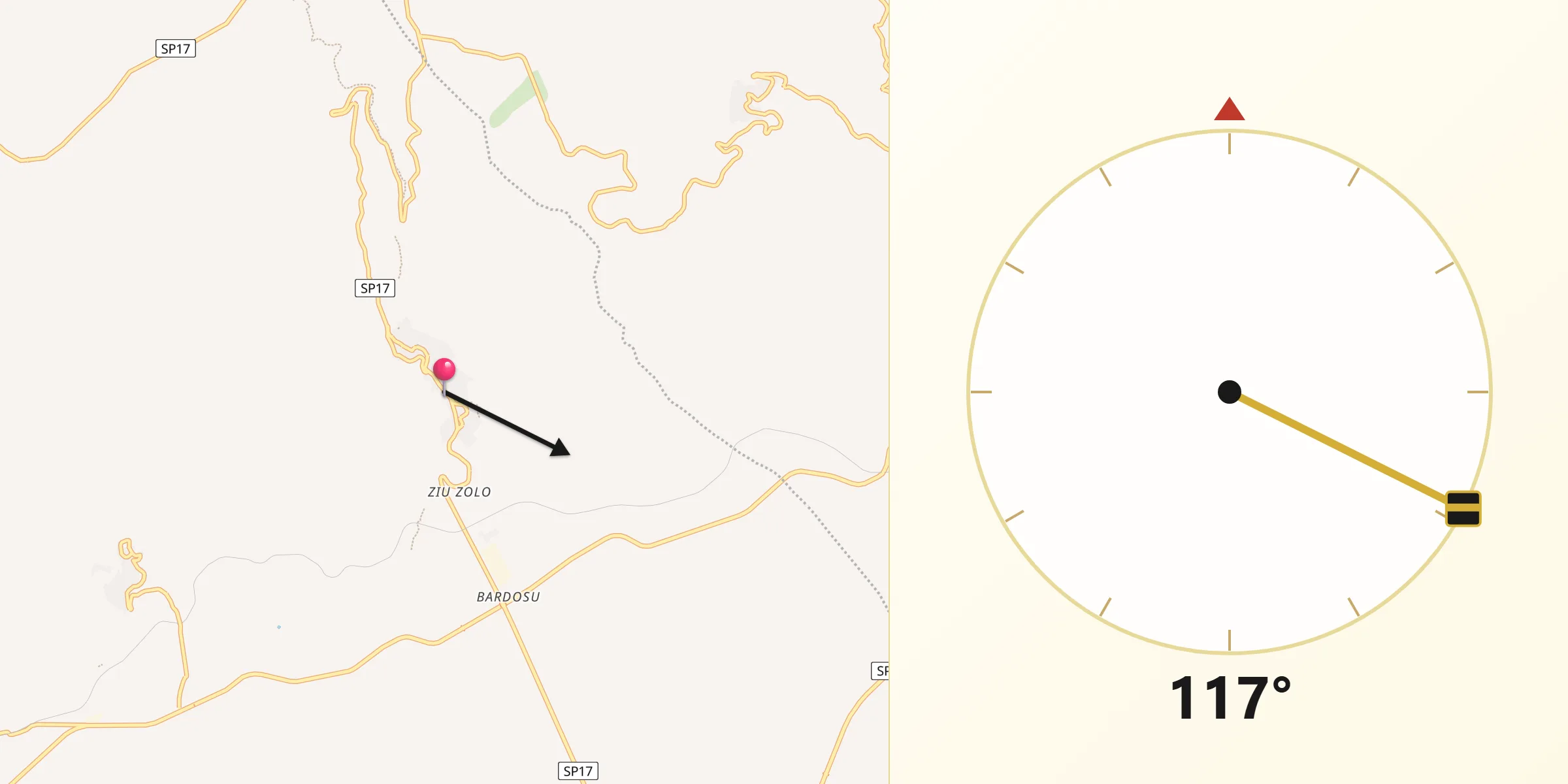Direzione della Qibla da Bolotana