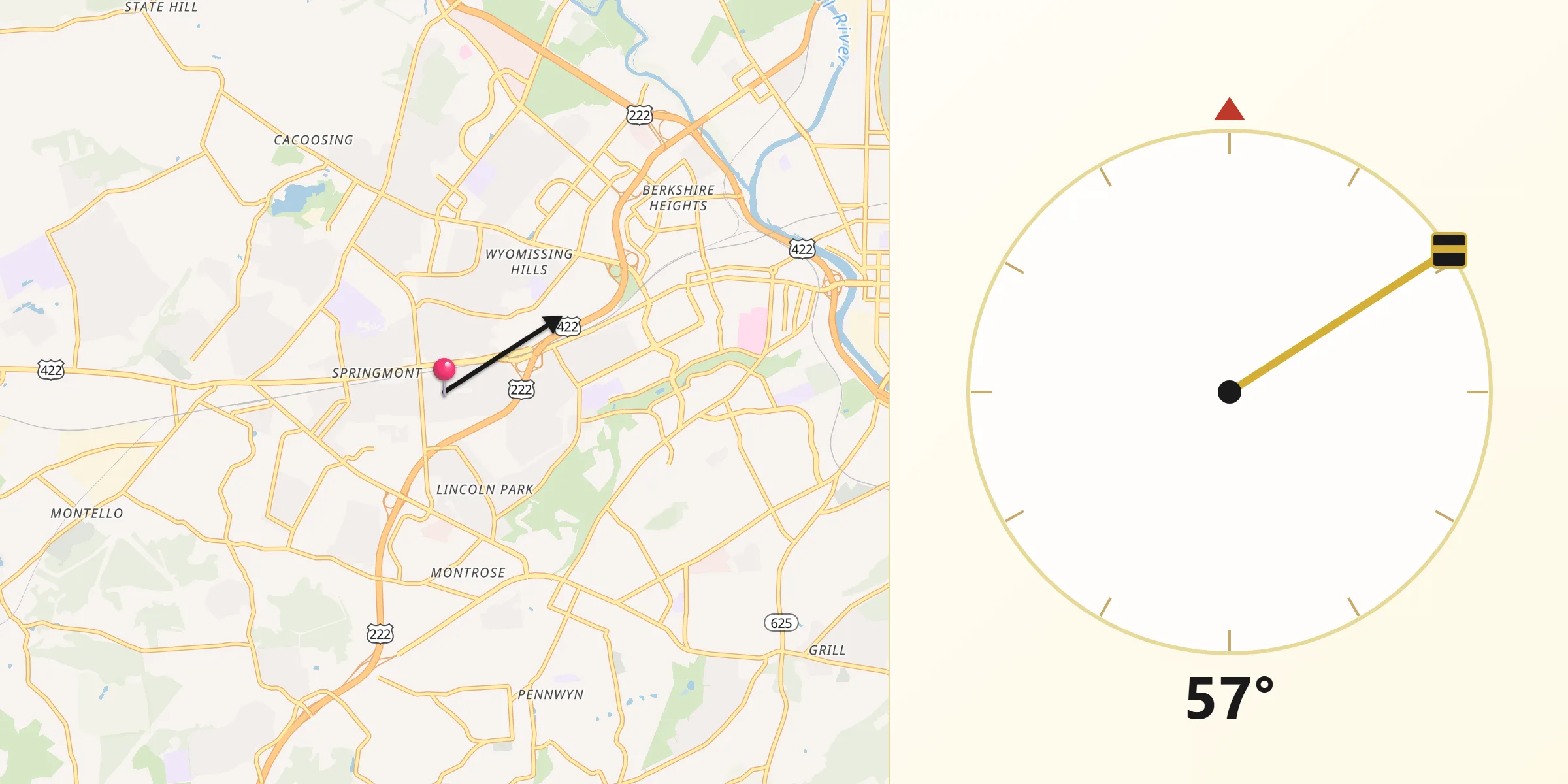 Qibla Direction from West Wyomissing
