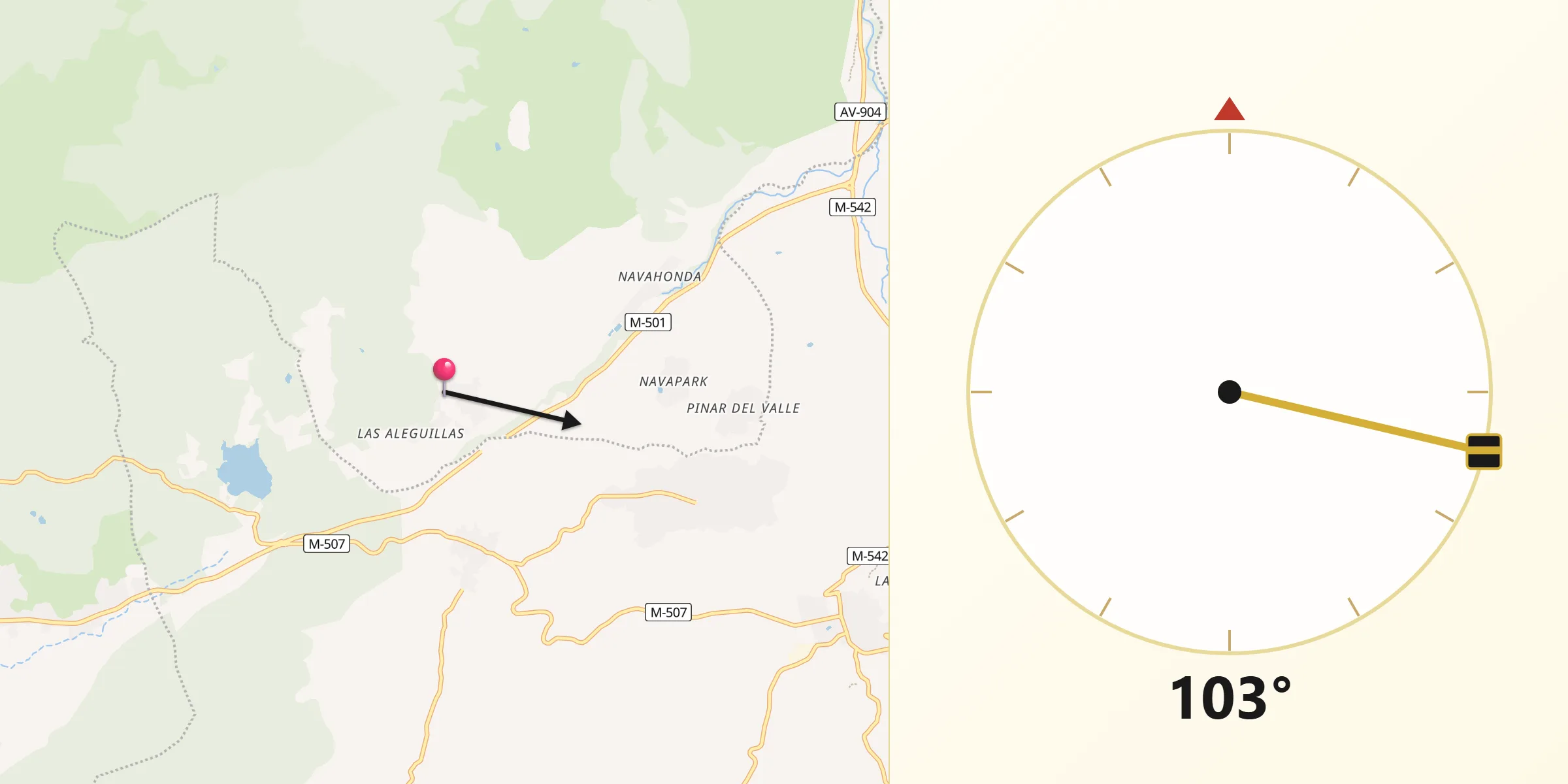 Dirección de la Qibla desde Navahondilla