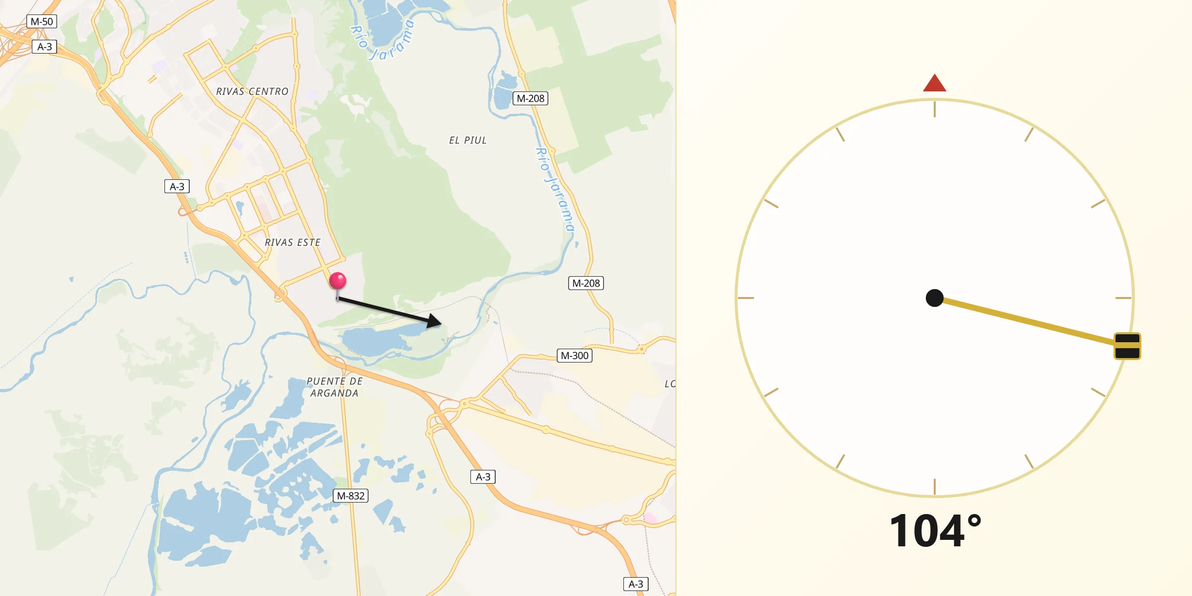 Dirección de la Qibla desde Rivas-Vaciamadrid