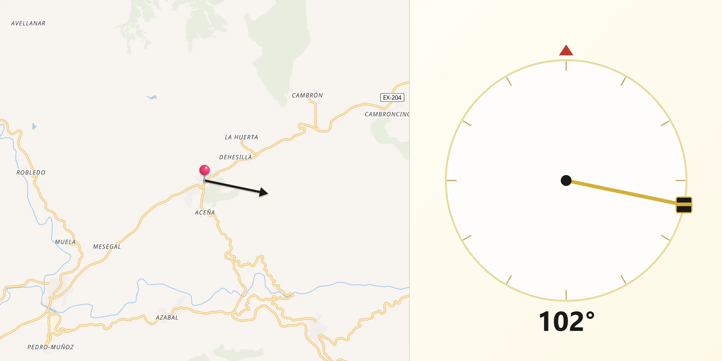 Dirección de la Qibla desde Caminomorisco