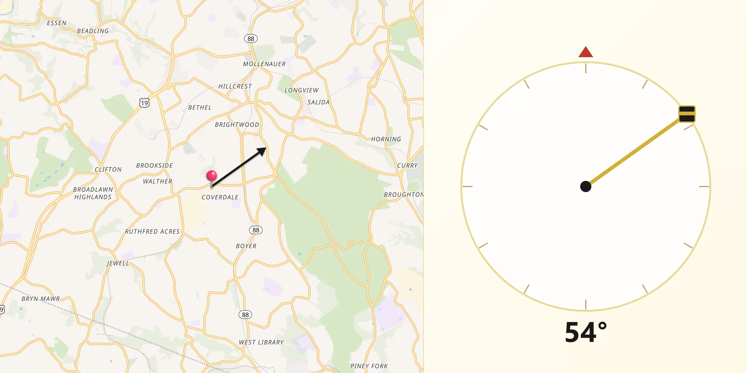 Qibla Direction from Bethel Park