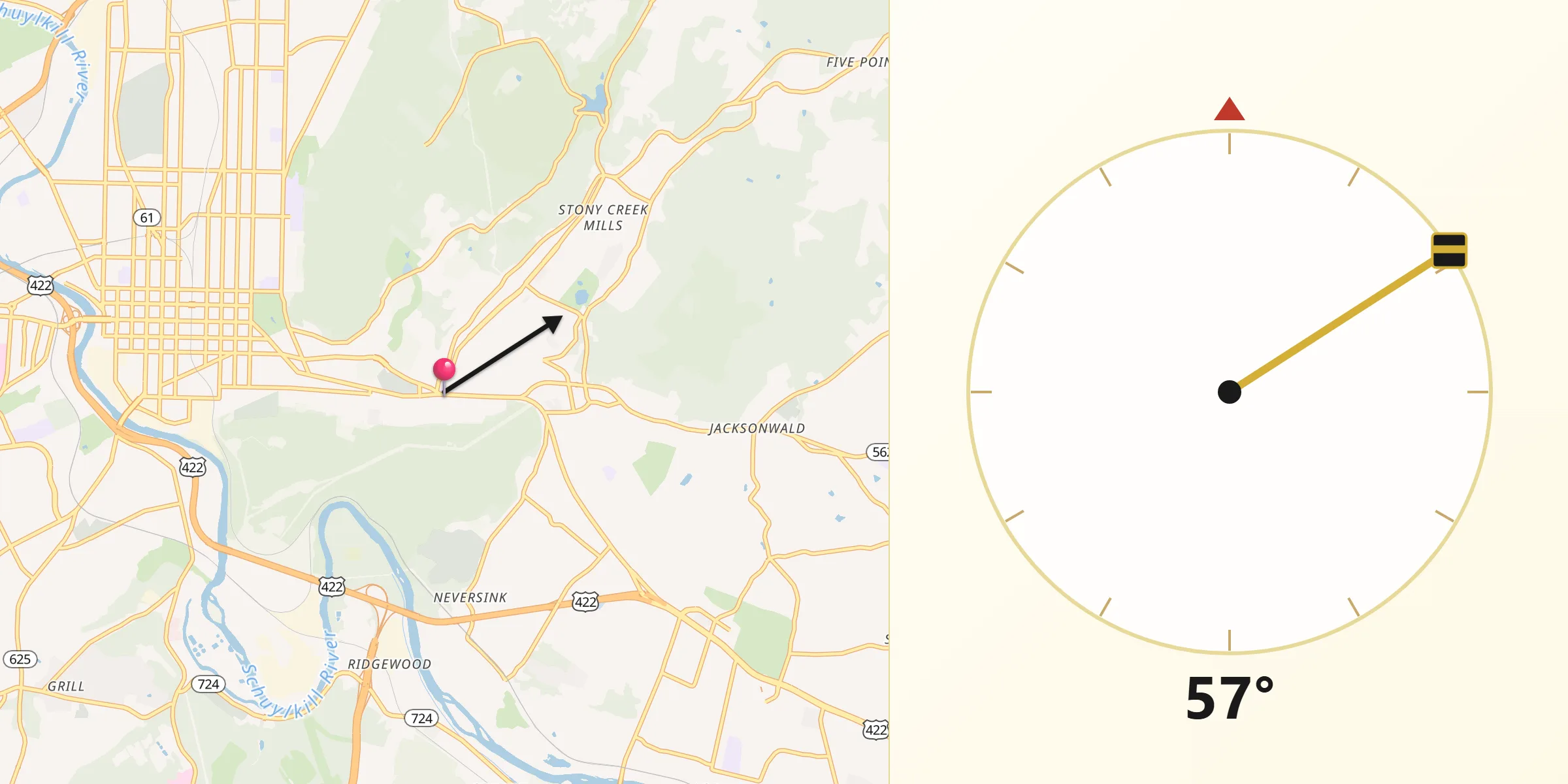 Qibla Direction from Mount Penn