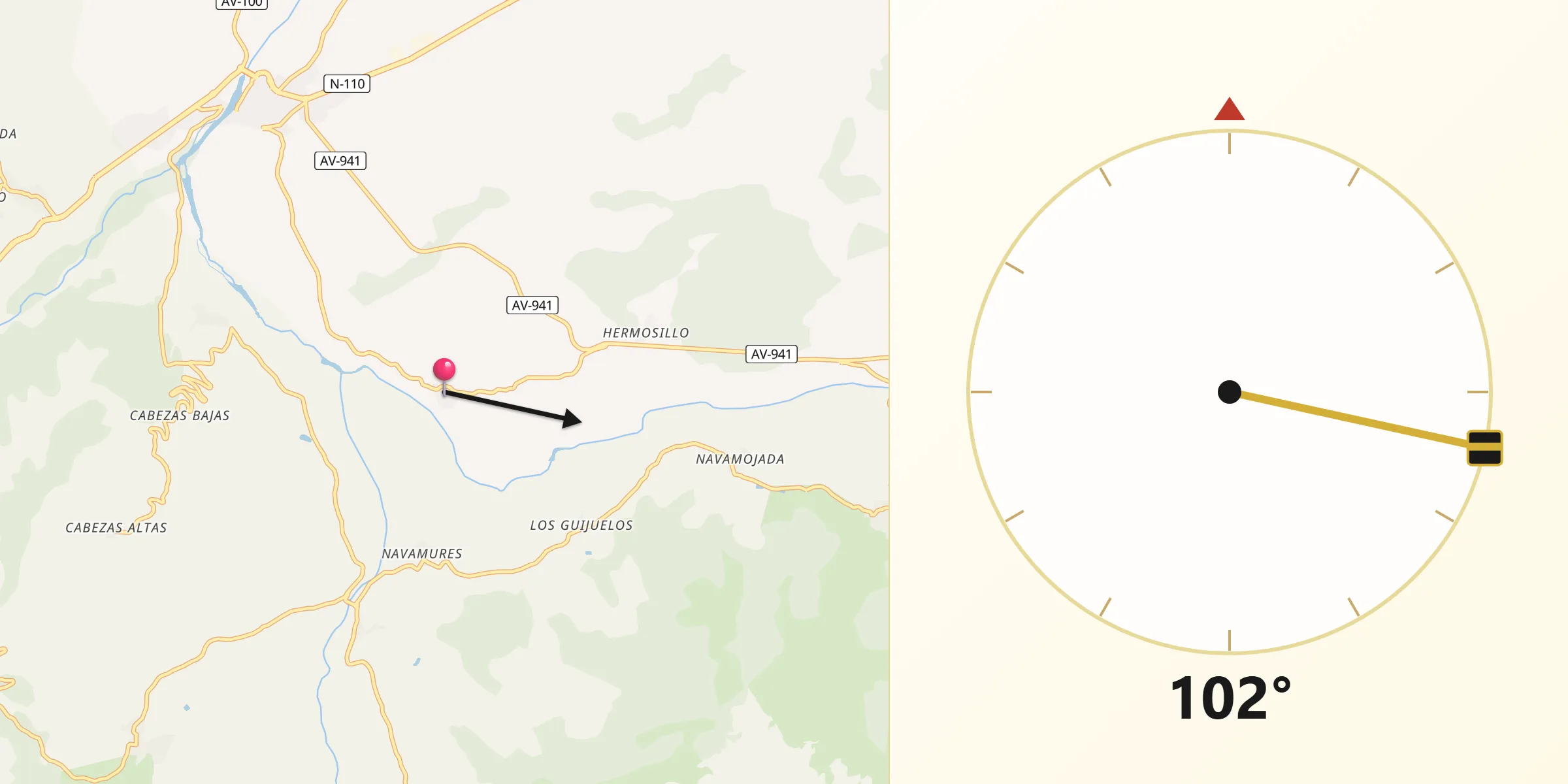 Dirección de la Qibla desde Llanos de Tormes Los