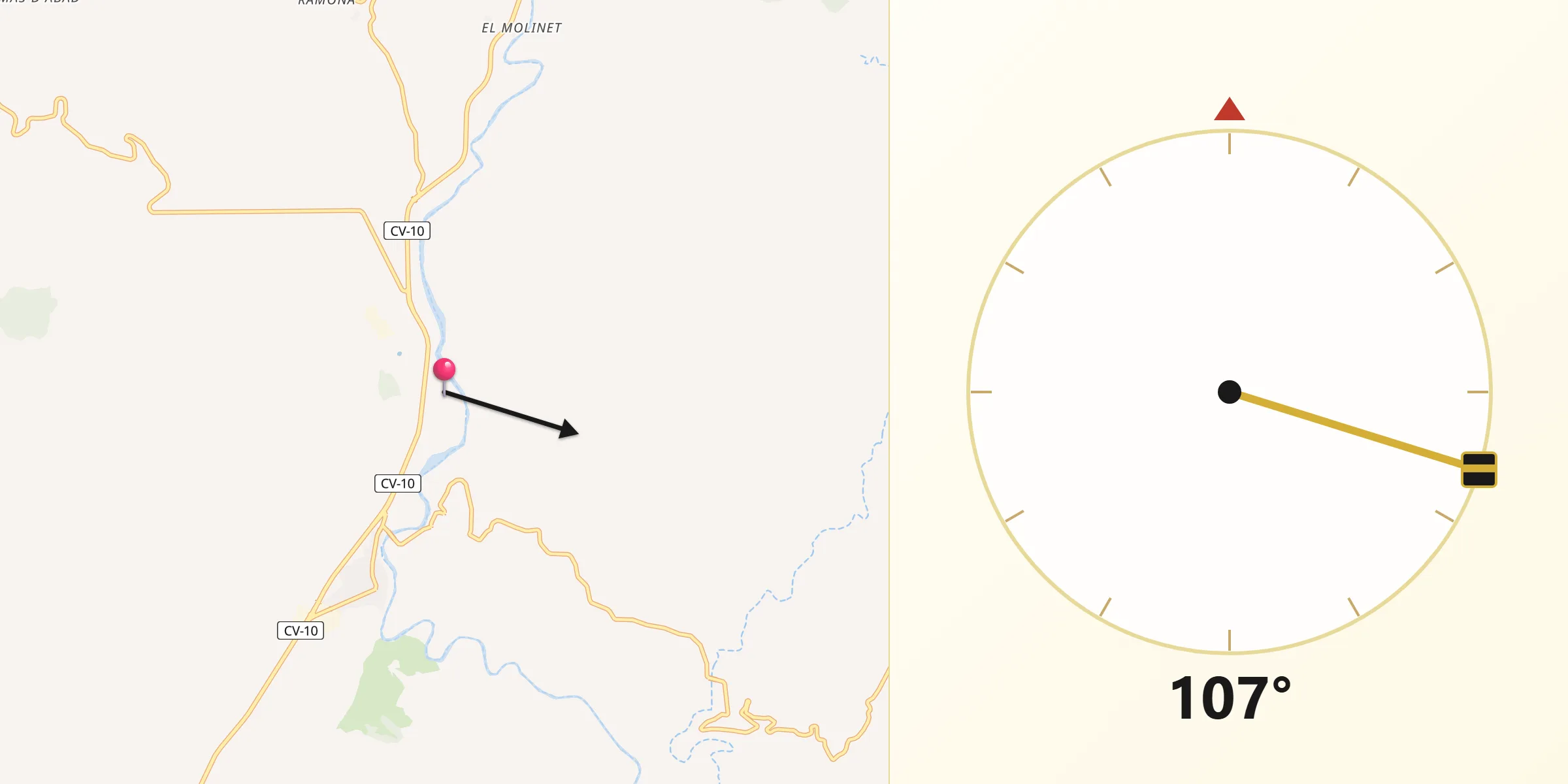 Dirección de la Qibla desde Les Coves de Vinromà