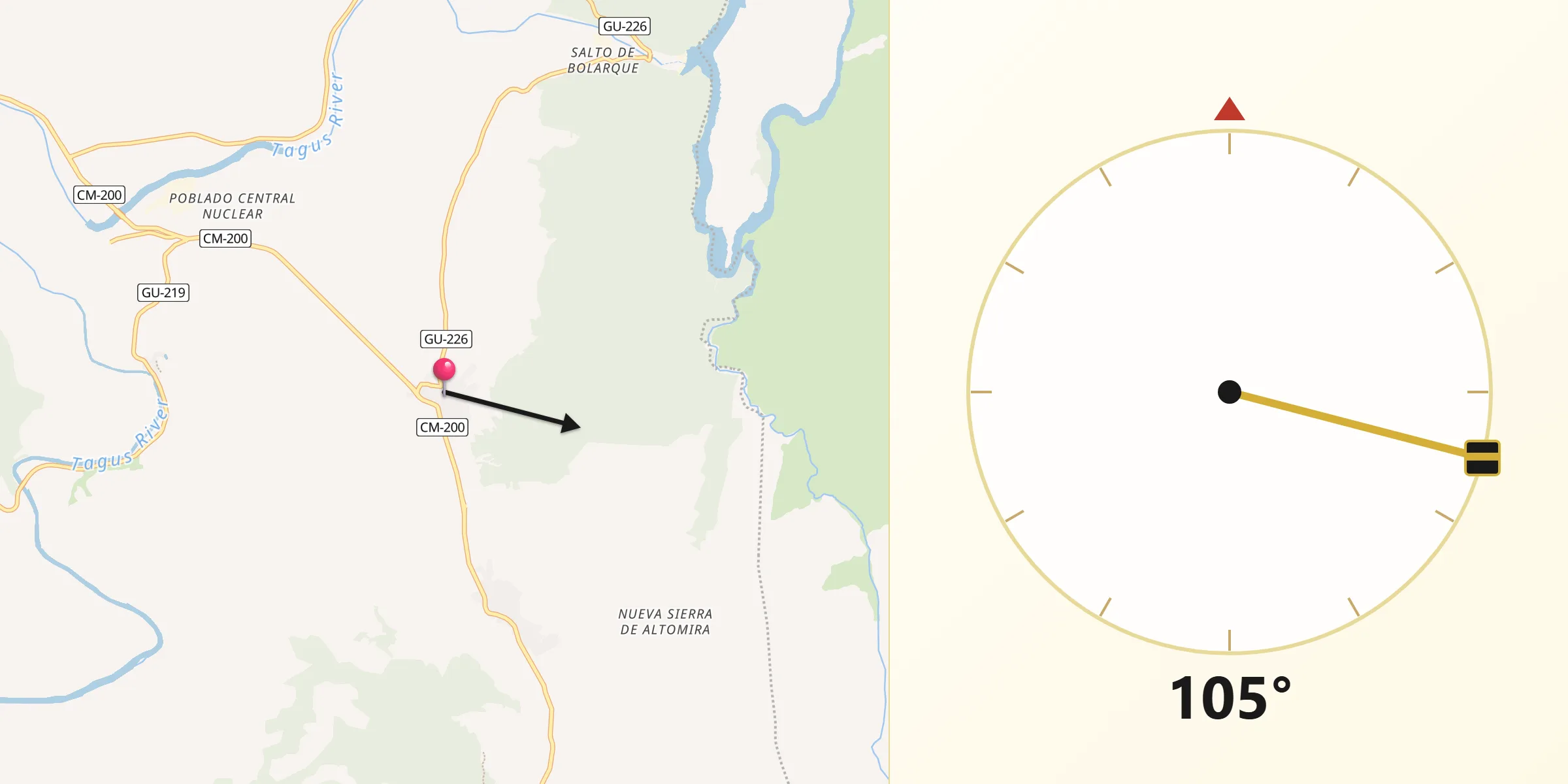 Dirección de la Qibla desde Almonacid de Zorita