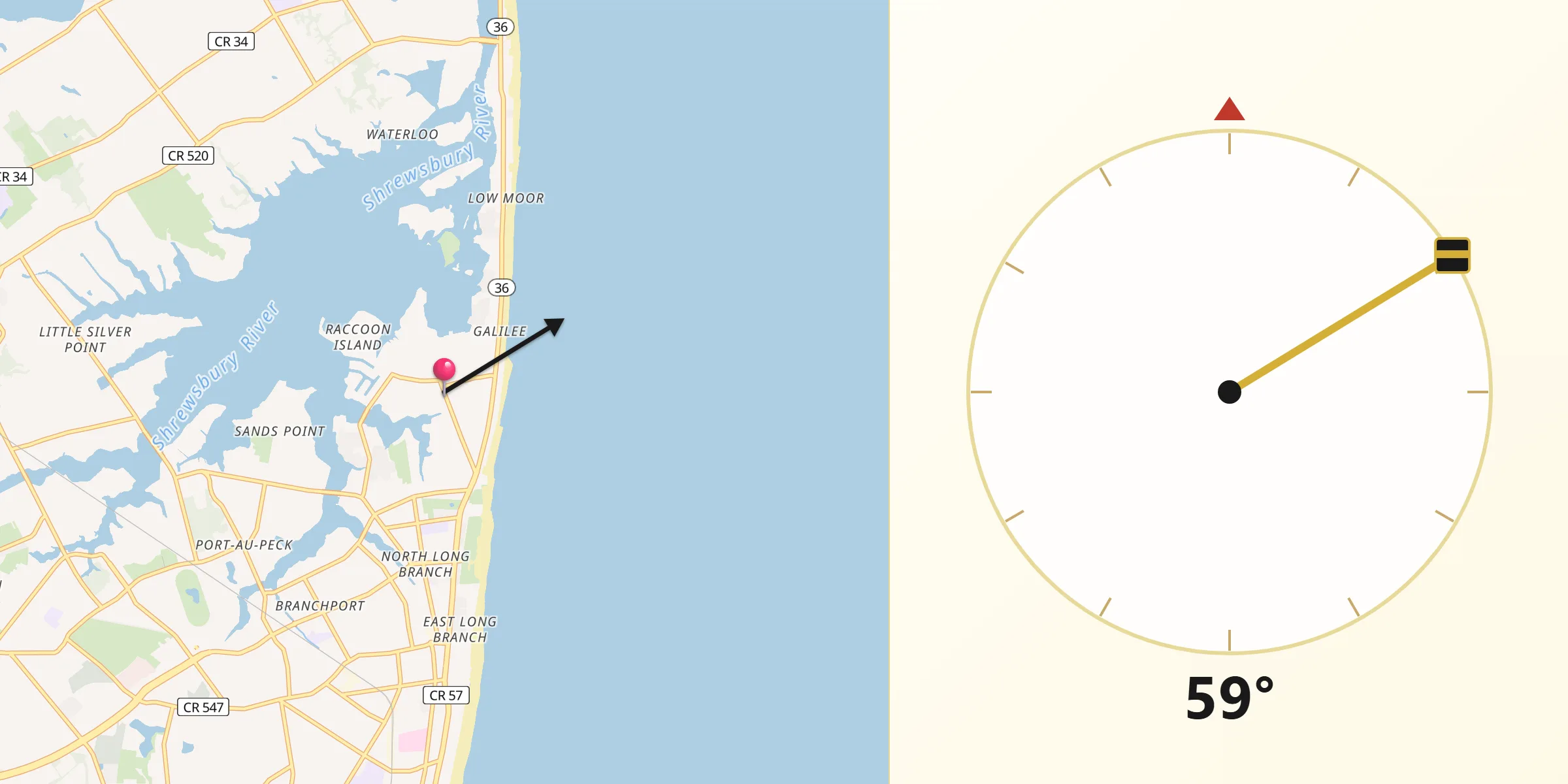 Qibla Direction from Monmouth Beach
